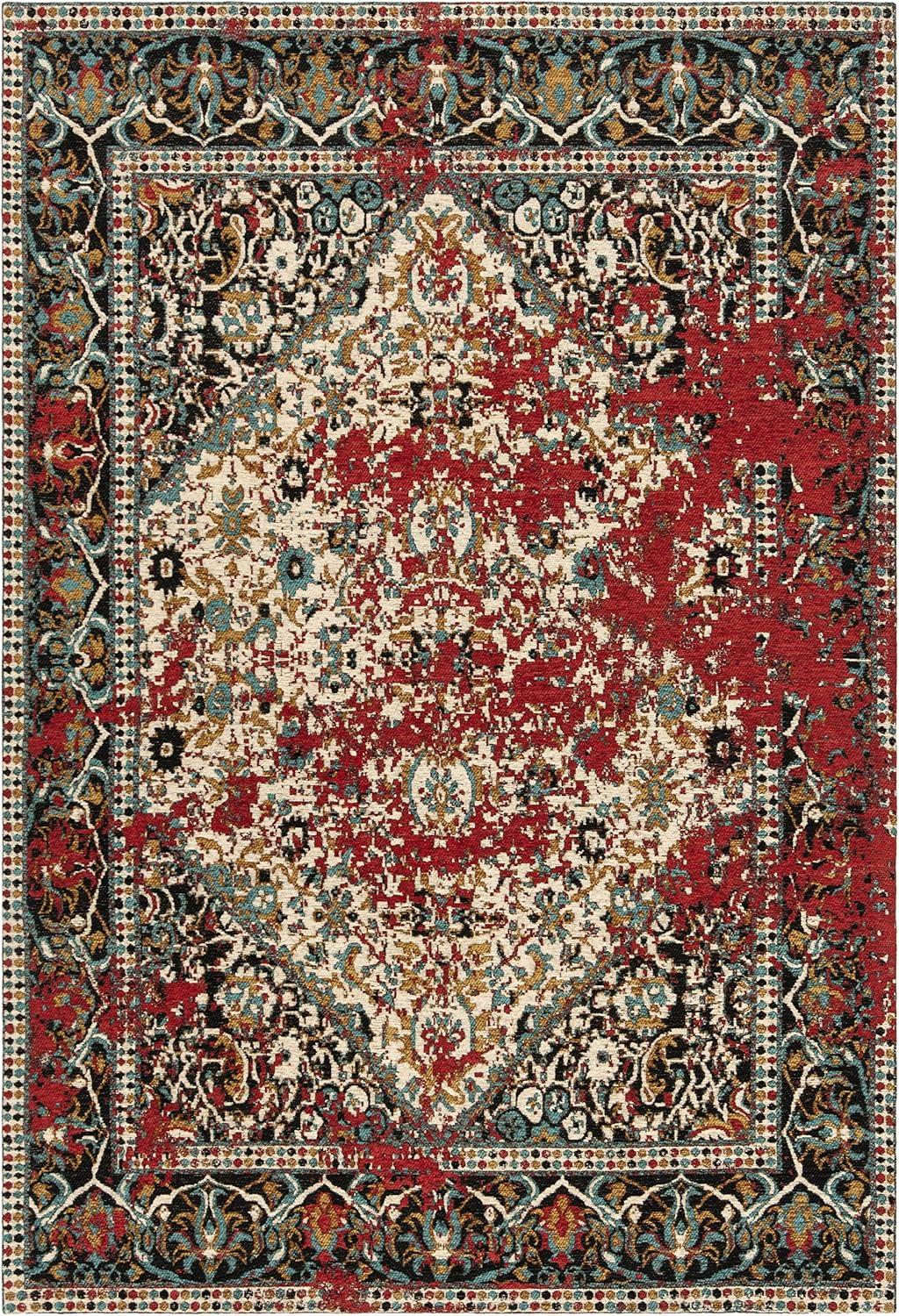 Red and Charcoal Flat Woven Cotton Synthetic 8' x 10' Rug