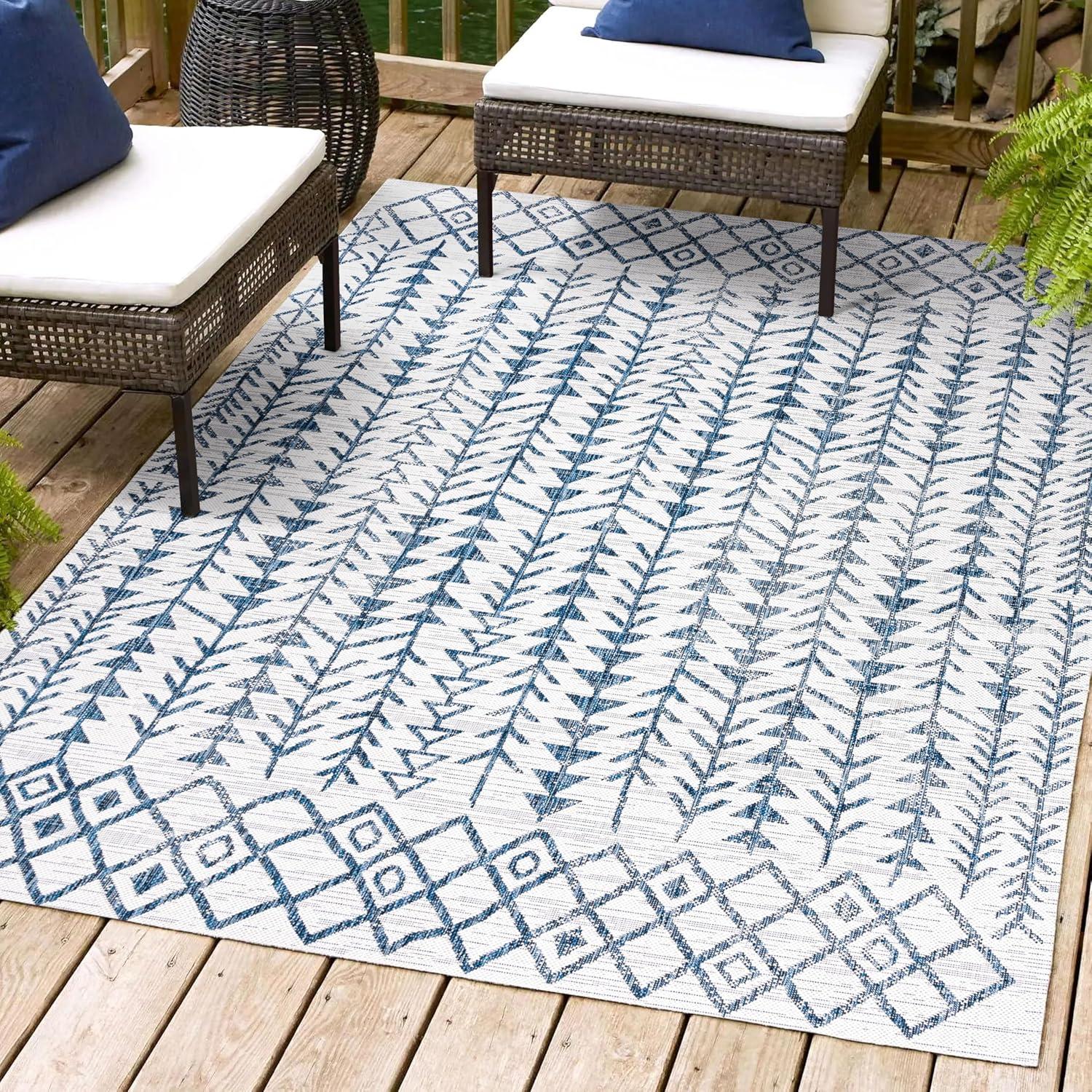 3'x5' Tokay Bohemian Styled Geometric Indoor/Outdoor Area Rug, Ivory/Blue - JONATHAN Y