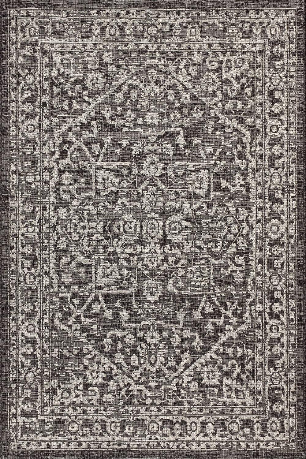 4'x6' Malta Bohemian Medallion Textured Weave Indoor/Outdoor Area Rug, Black/Gray - JONATHAN Y