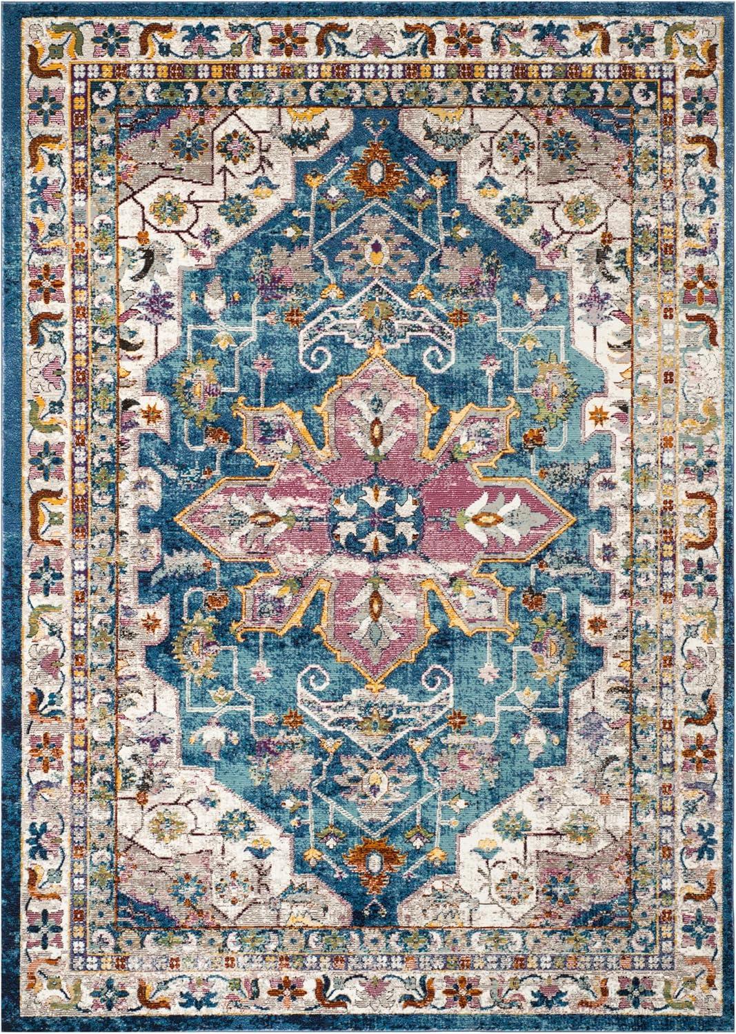 Aria ARA160 Power Loomed Area Rug - Blue/Creme - 5'1"x7'6" - Safavieh.