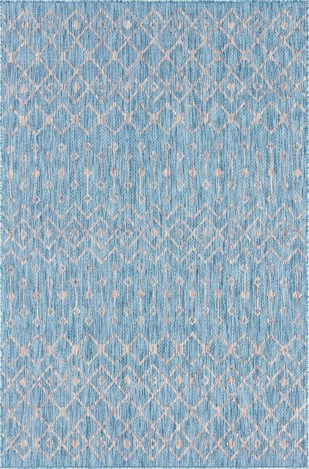 Light Aqua Trellis 6' x 9' Easy-Care Outdoor Rug