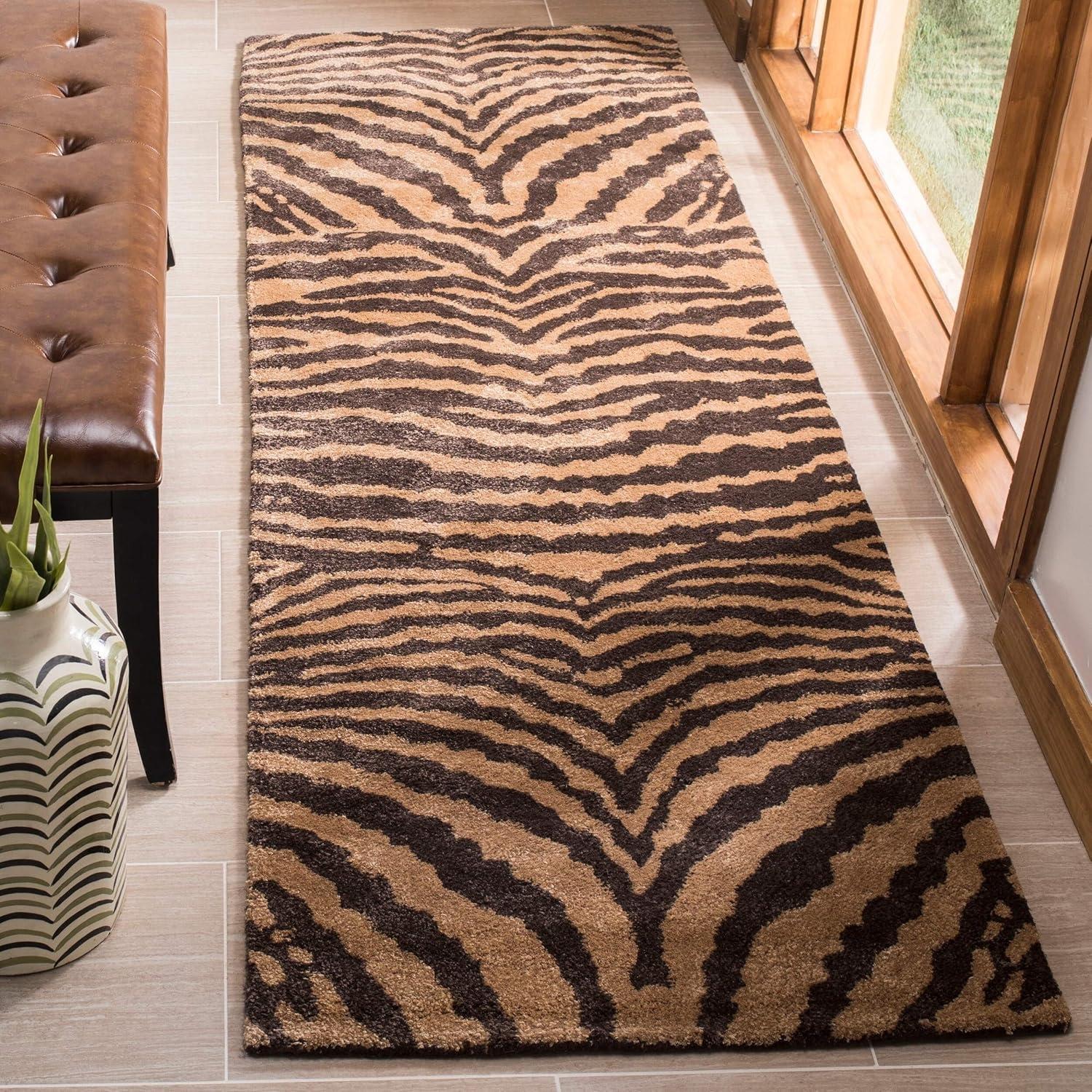 SAFAVIEH Soho Eglantine Animal Striped Wool Runner Rug, Brown/Gold, 2'6" x 12'