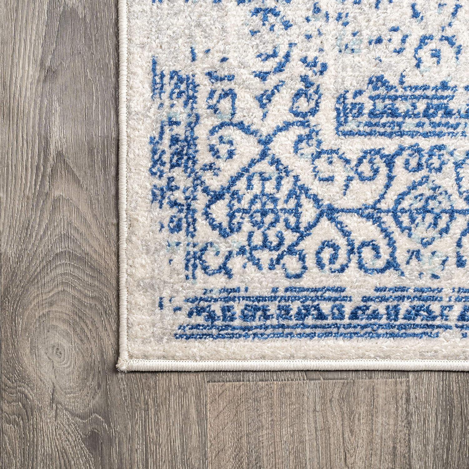 3'x5' Ferro Filigree Charcoal Black and White Area Rug, Cream/Blue - JONATHAN Y