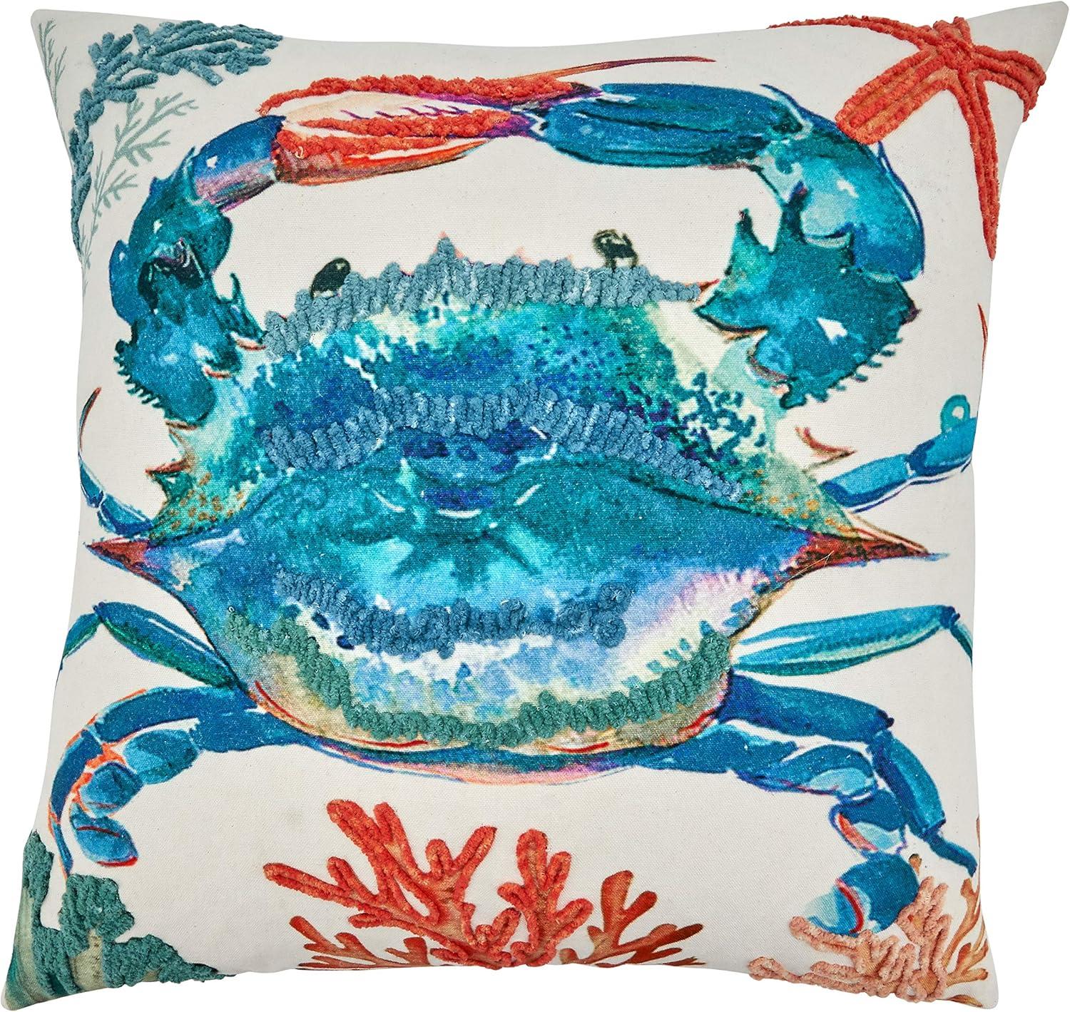 Saro Lifestyle Crab  Decorative Pillow Cover, Multi, 20"