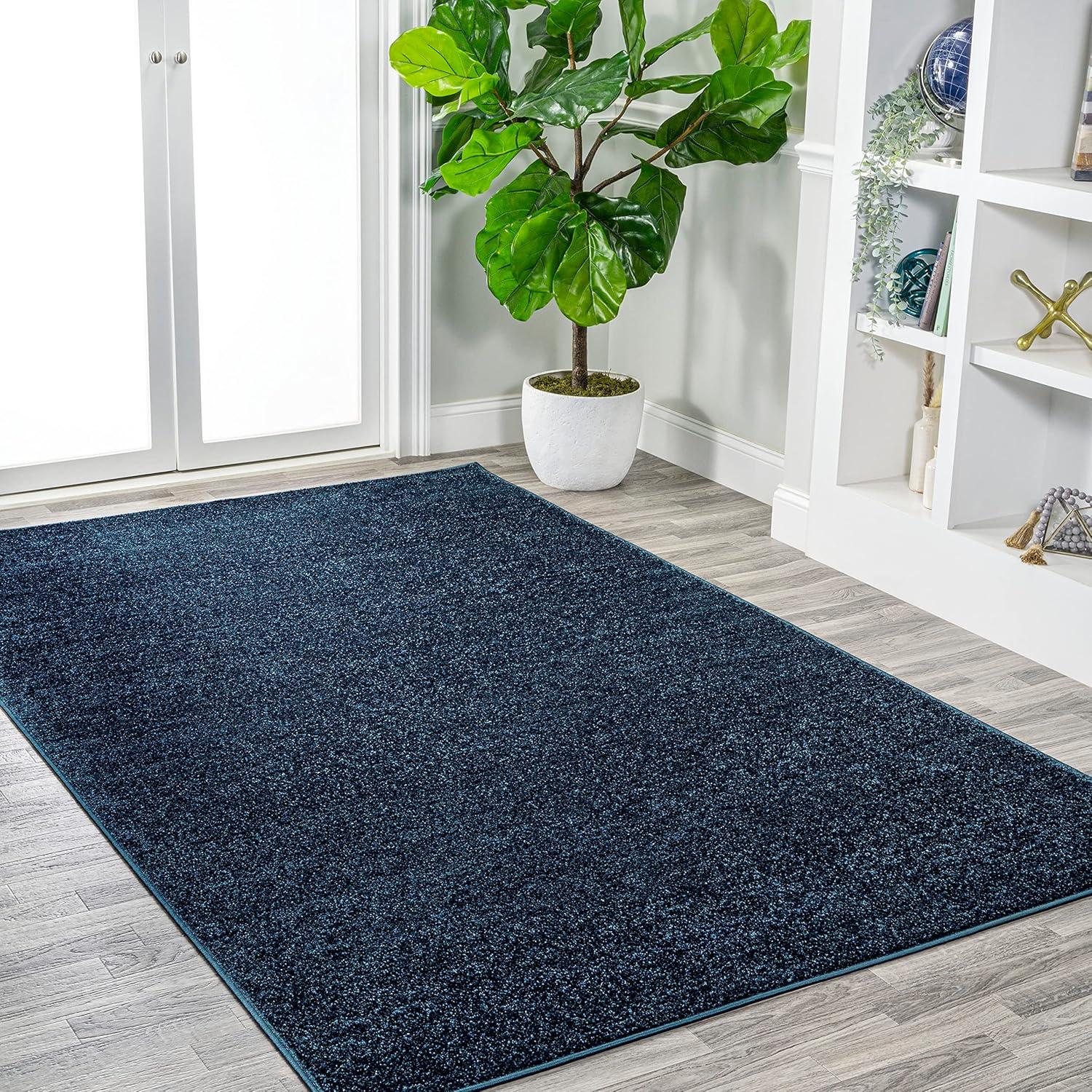 5'x8' Haze Solid Low-Pile Area Rug, Navy - JONATHAN Y