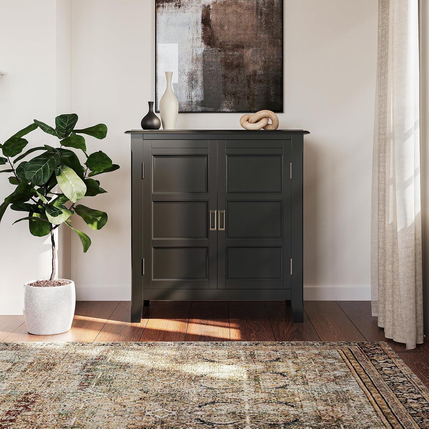 Burlington Black Solid Wood Low Storage Cabinet with Adjustable Shelves