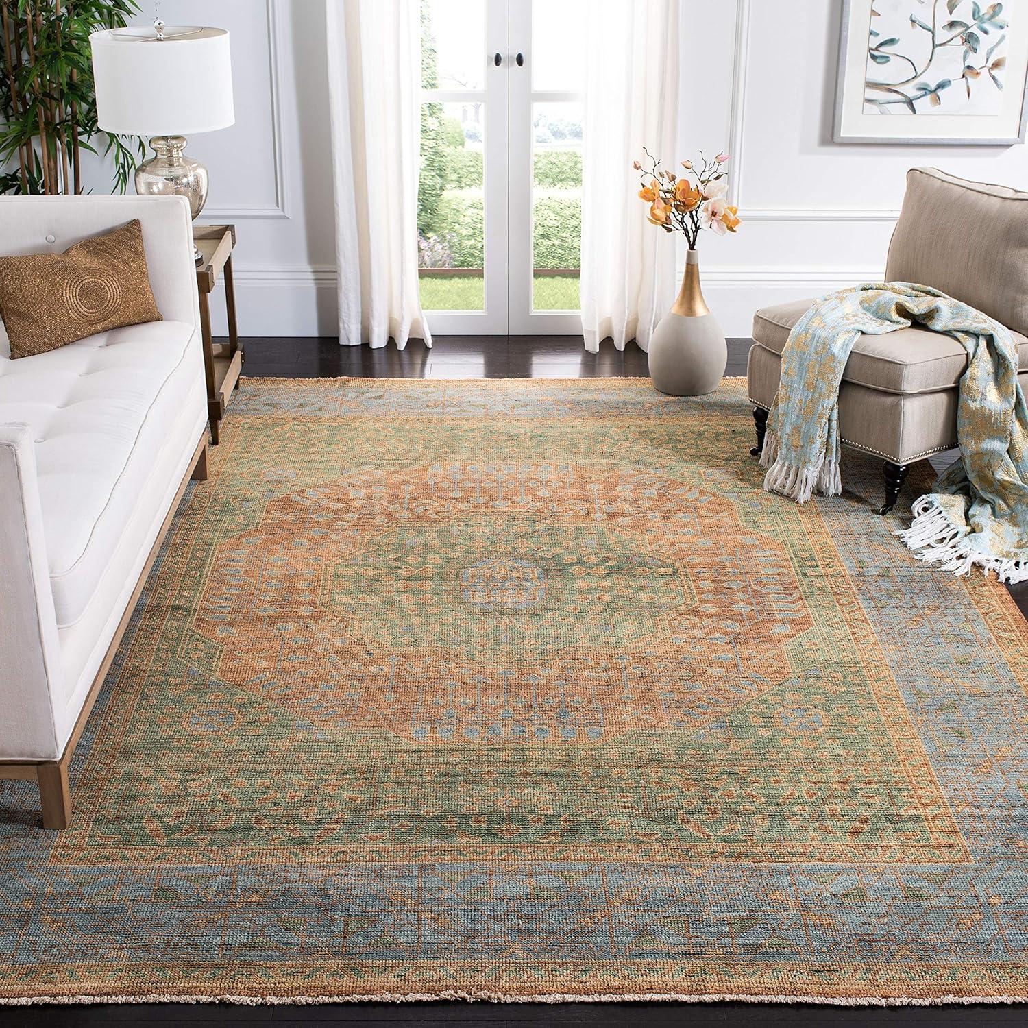 Elegant Light Blue 9' x 12' Hand-Knotted Wool Area Rug