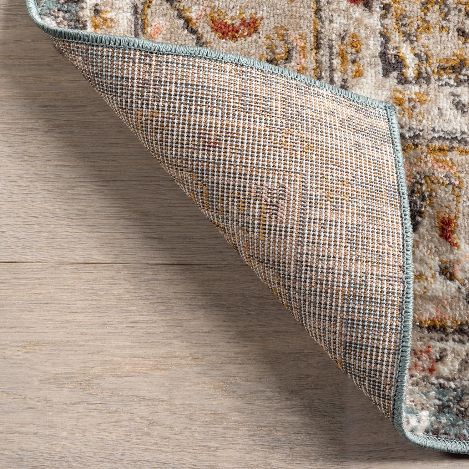 Nuloom 5 Round Justine Vintage Medallion Indoor Area Rug, Beige, Faded Persian Design, Stain Resistant, BedroomLiving Room, Kitchen,