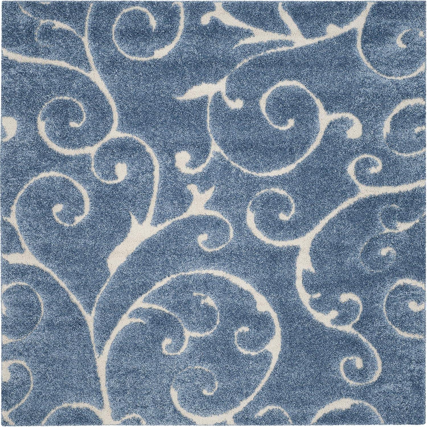 Florida Shag SG455 Power Loomed Indoor Area Rug - Light Blue/Cream - 6'7"x6'7" - Safavieh.