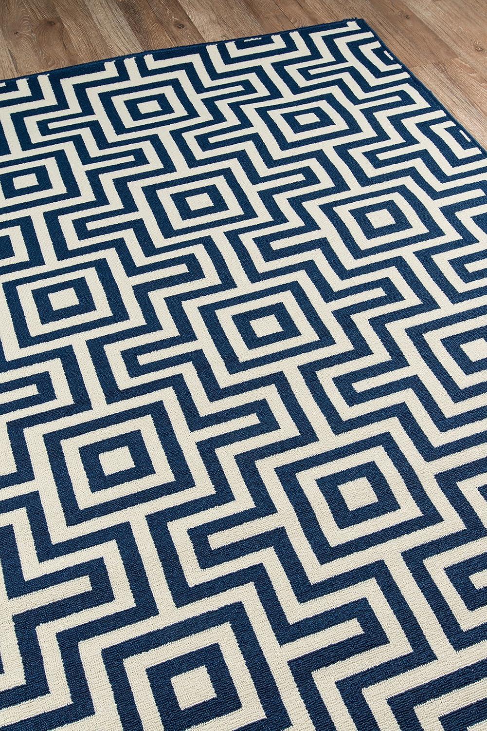 Momeni  Baja Retro Indoor Outdoor Rug Navy 1'8" x 3'7" Graphic, Geometric 2' x 3' Outdoor, Indoor Entryway, Kitchen, Patio Ivory Rectangle