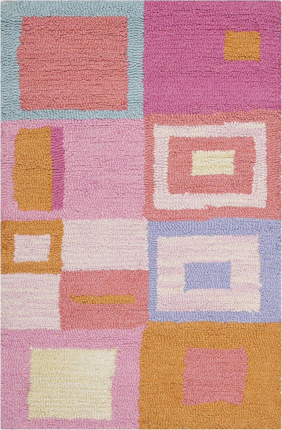 Handmade Blue and Pink Wool Geometric Kids Rug 2' x 3'