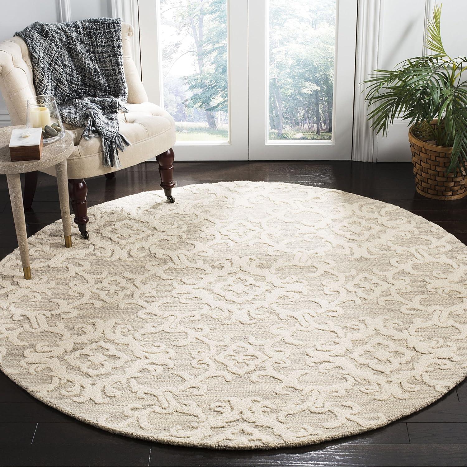 Blossom BLM104 Hand Tufted Area Rug - Grey/Ivory - 4' round - Safavieh.