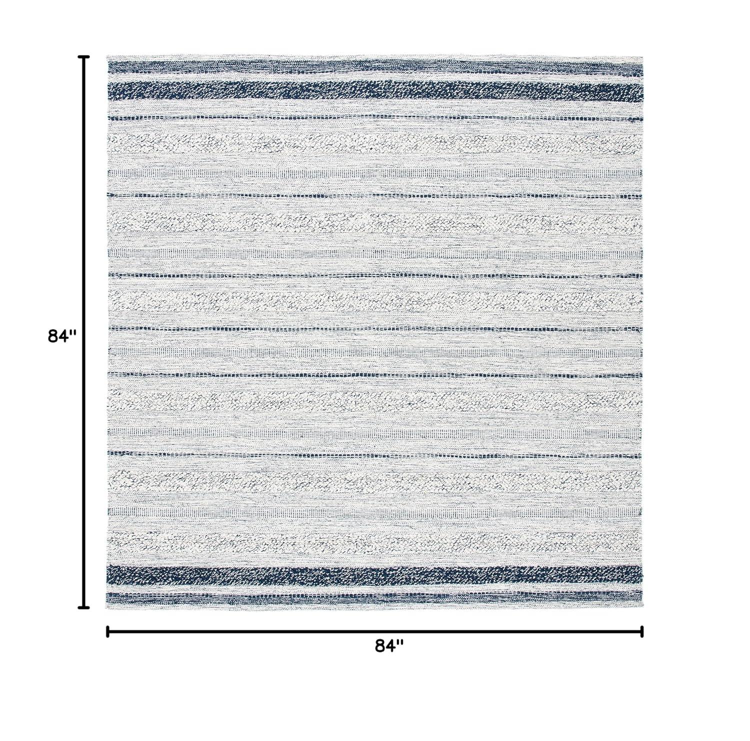 Striped Kilim STK517 Hand Woven Area Rug - Ivory/Navy - 7'x7' - Safavieh.