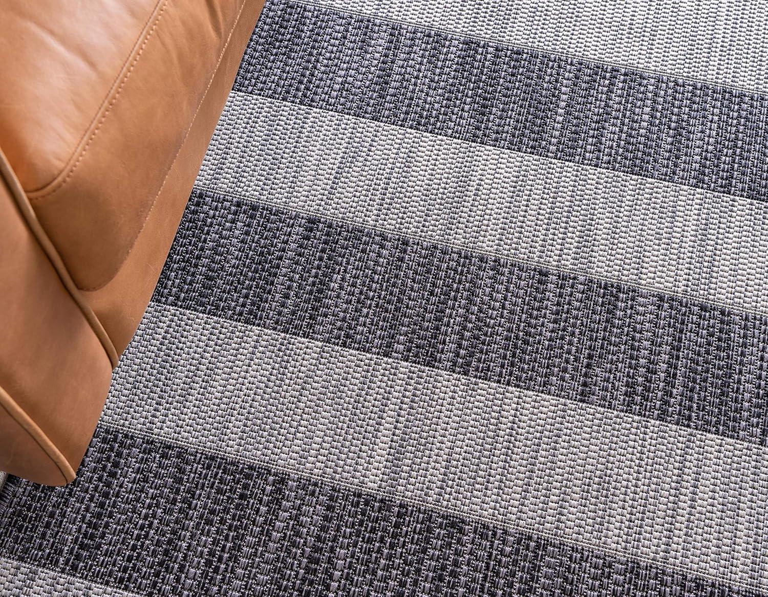 Unique Loom Outdoor Striped Collection Area Rug - Distressed Stripe (7' 1" x 10' Rectangle Charcoal Gray/Ivory)