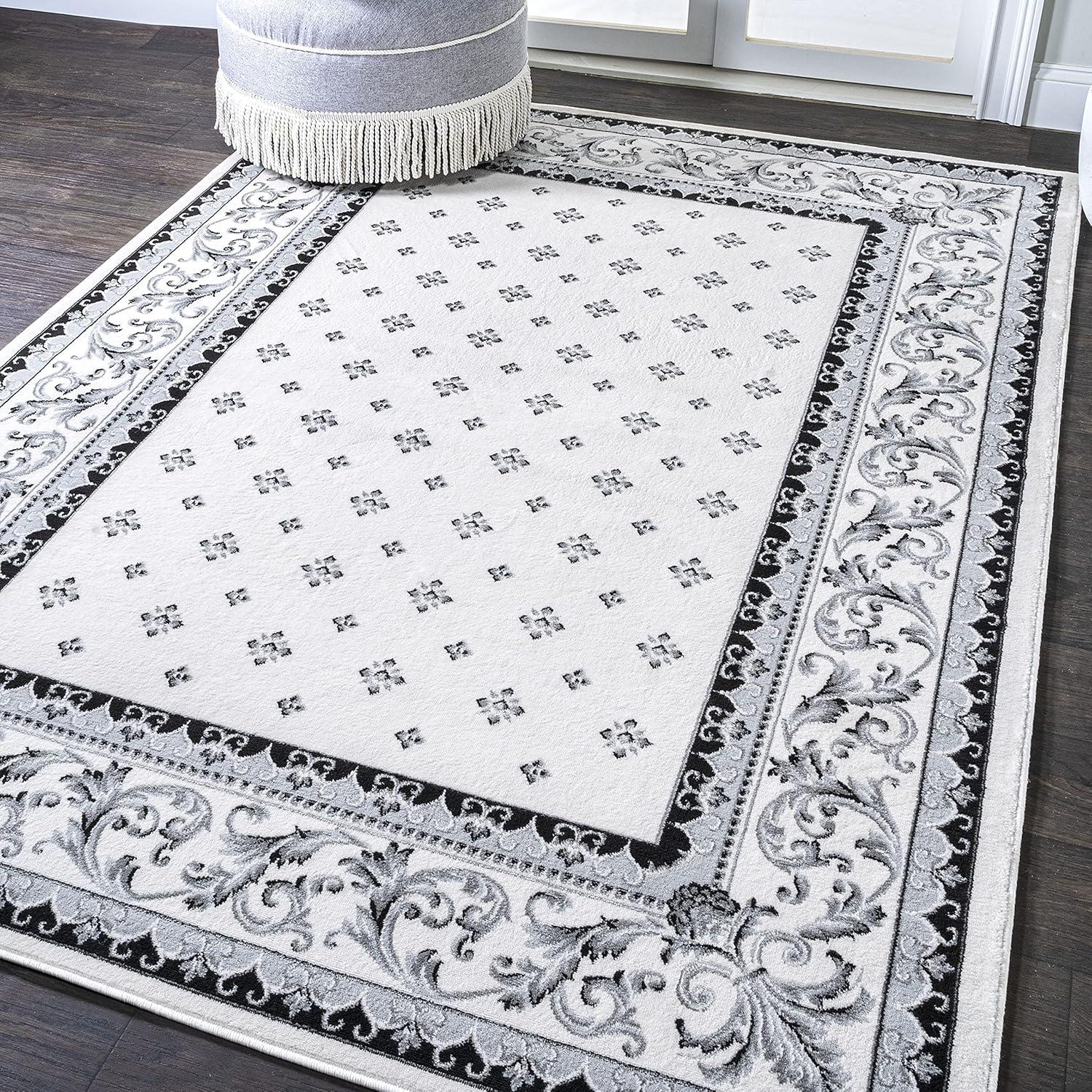3'x5' Acanthus French Border Area Rug, Cream/Light Gray - JONATHAN Y