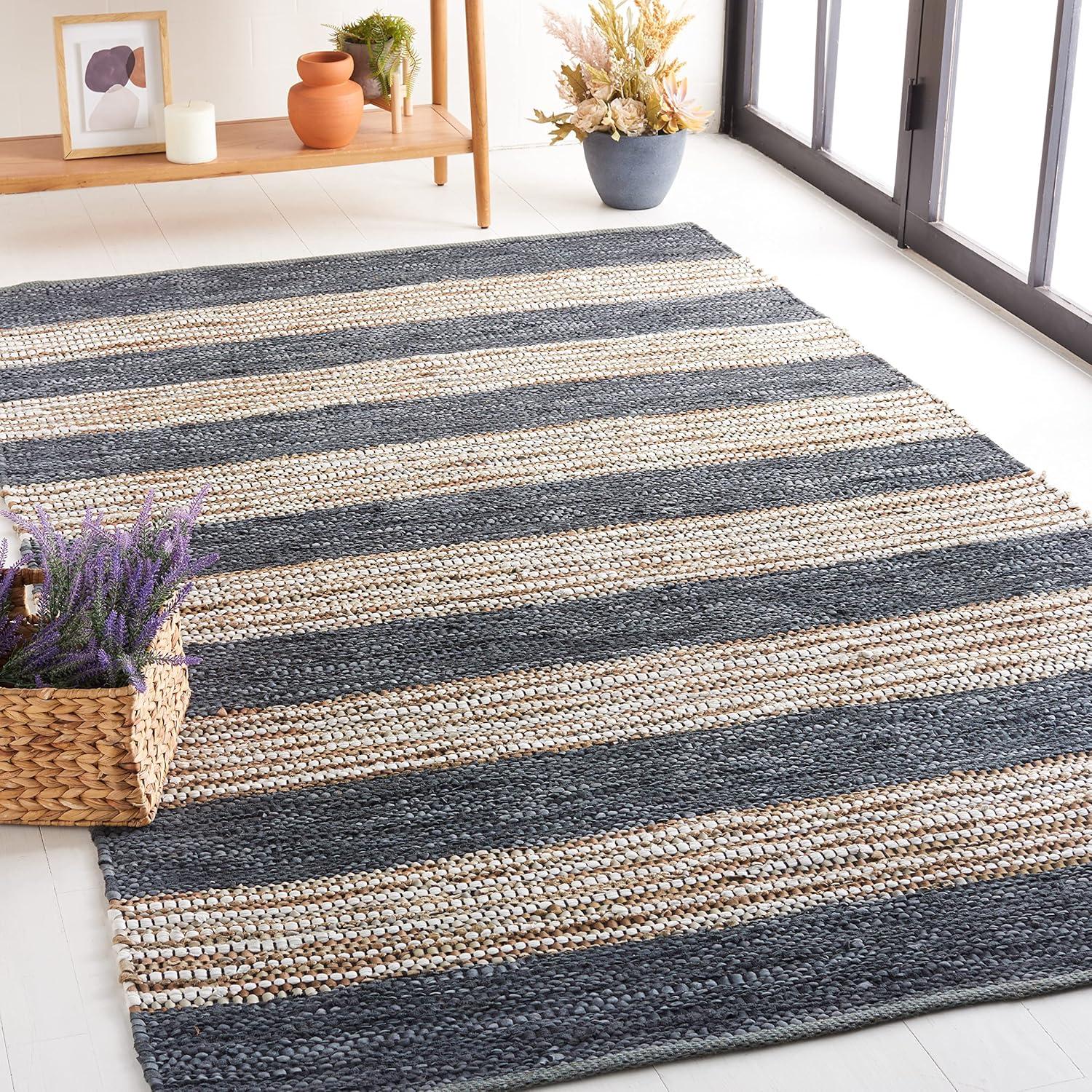 Vintage Leather VTL204 Hand Woven Area Rug - Dark Grey/Natural - 8'x10' - Safavieh.