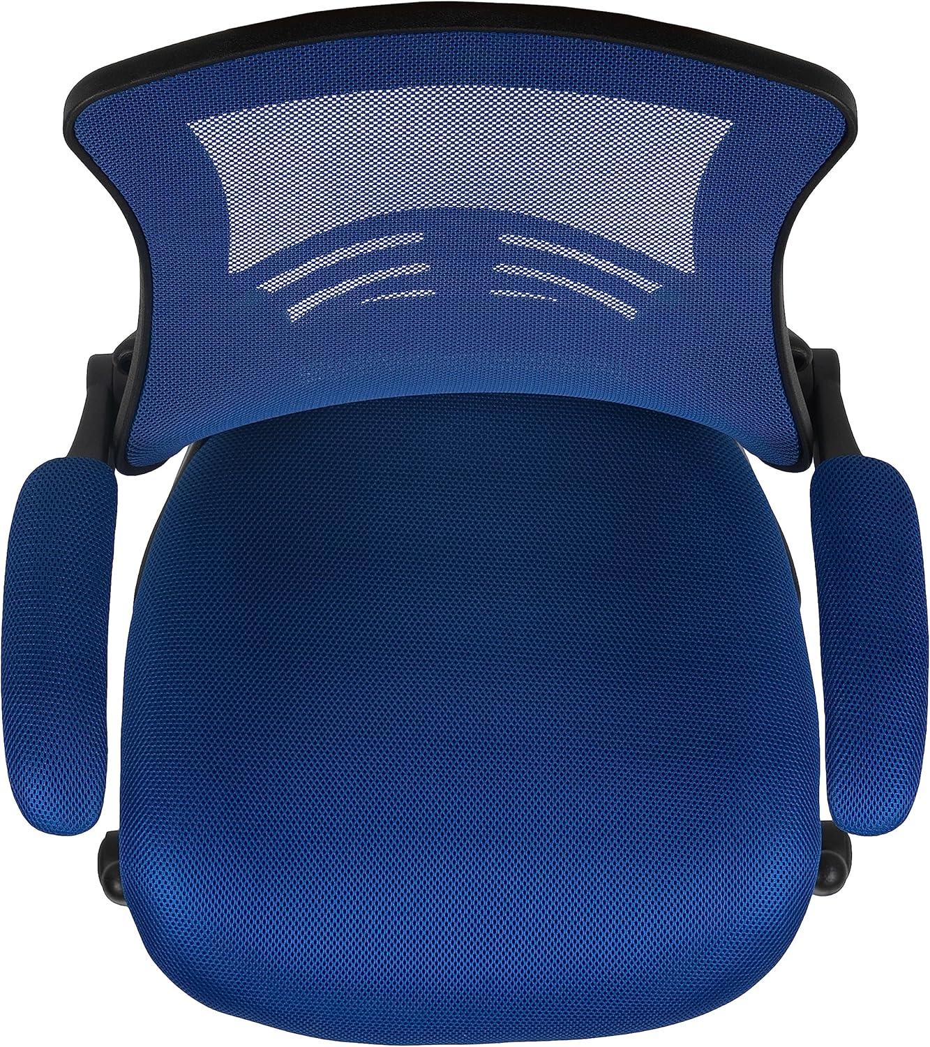 Flash Furniture Kelista Mid-Back Blue Mesh Ergonomic Drafting Chair with Adjustable Foot Ring and Flip-Up Arms