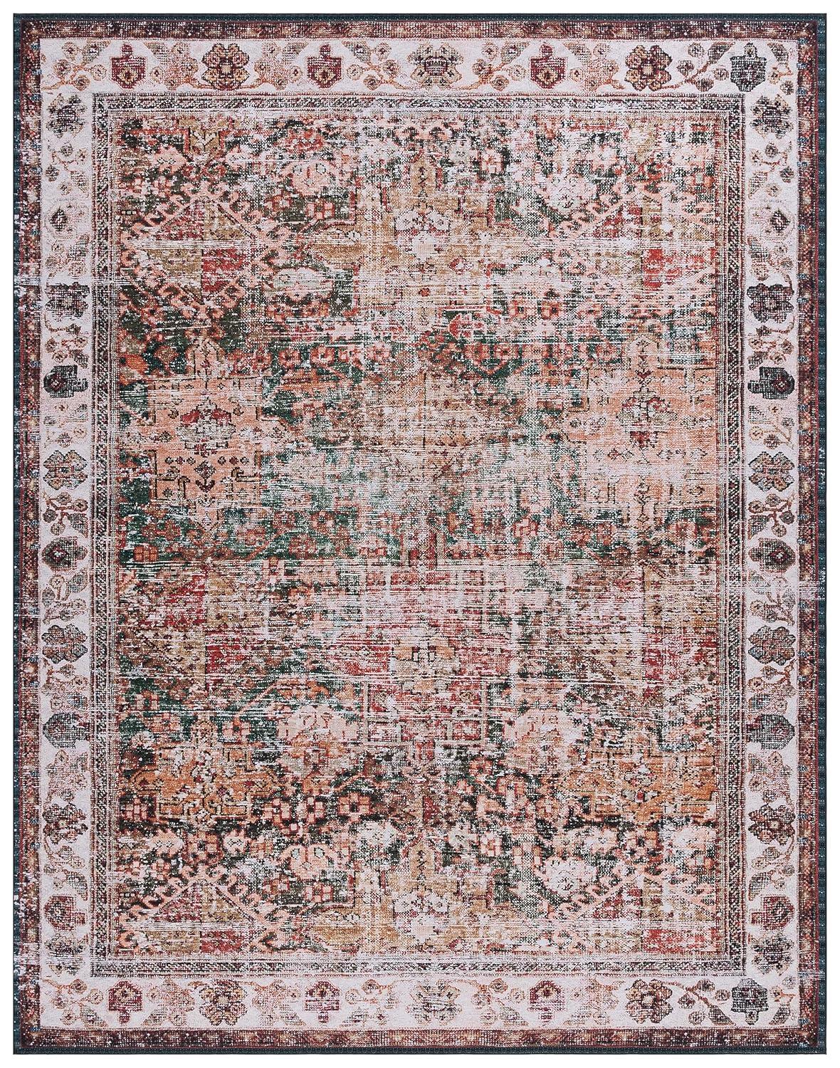 Tucson Vintage Persian TSN114 Power Loomed Machine Washable Skid-Resistant Indoor Area Rug - Ivory/Green - 8'x10' - Safavieh