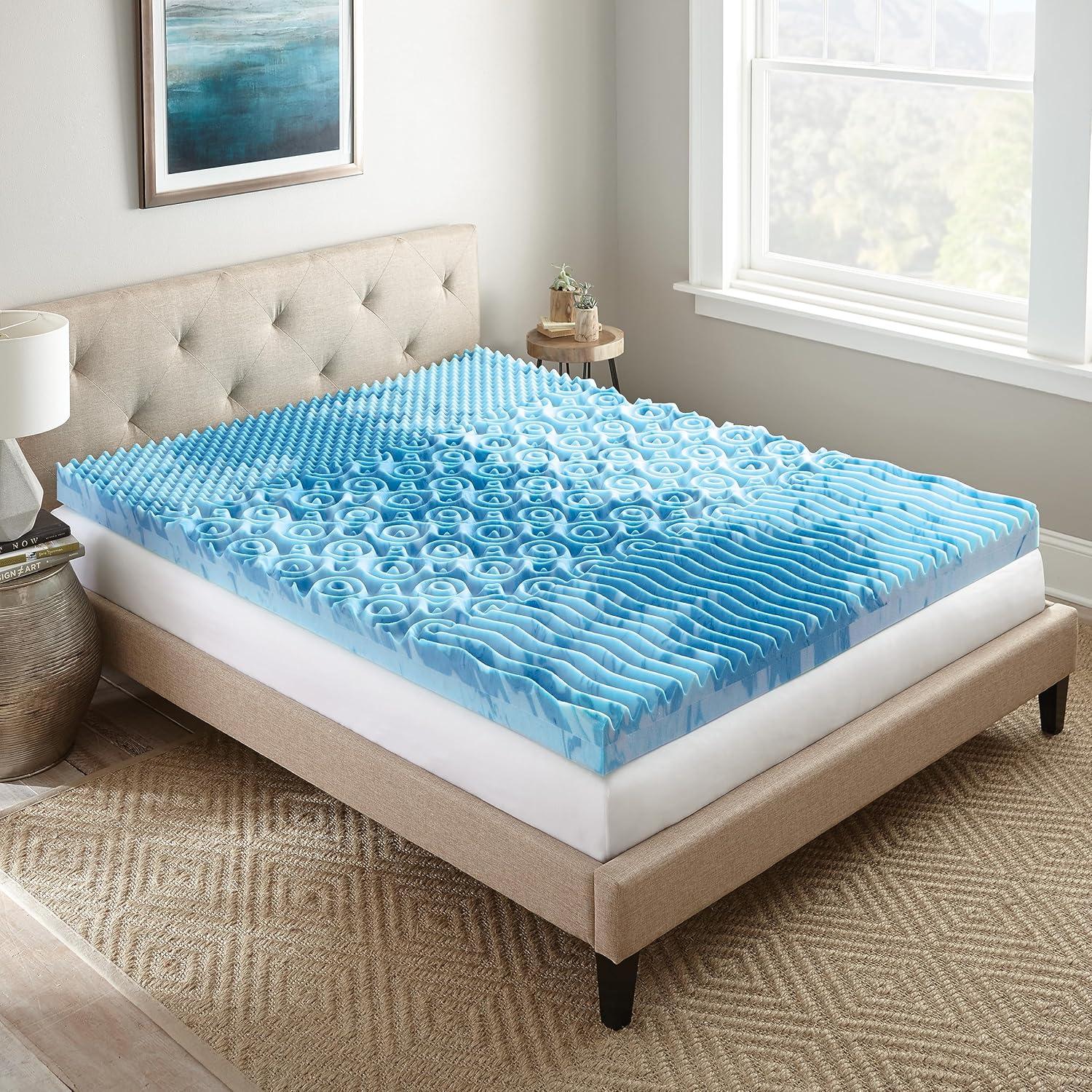 Queen Size 4" Gel Lux Memory Foam Mattress Topper: Contouring Comfort, Pressure Relief Zones, Cooling Gel Infusion, Air Flow Tech, Medium Firm Support, CertiPUR-US Certified