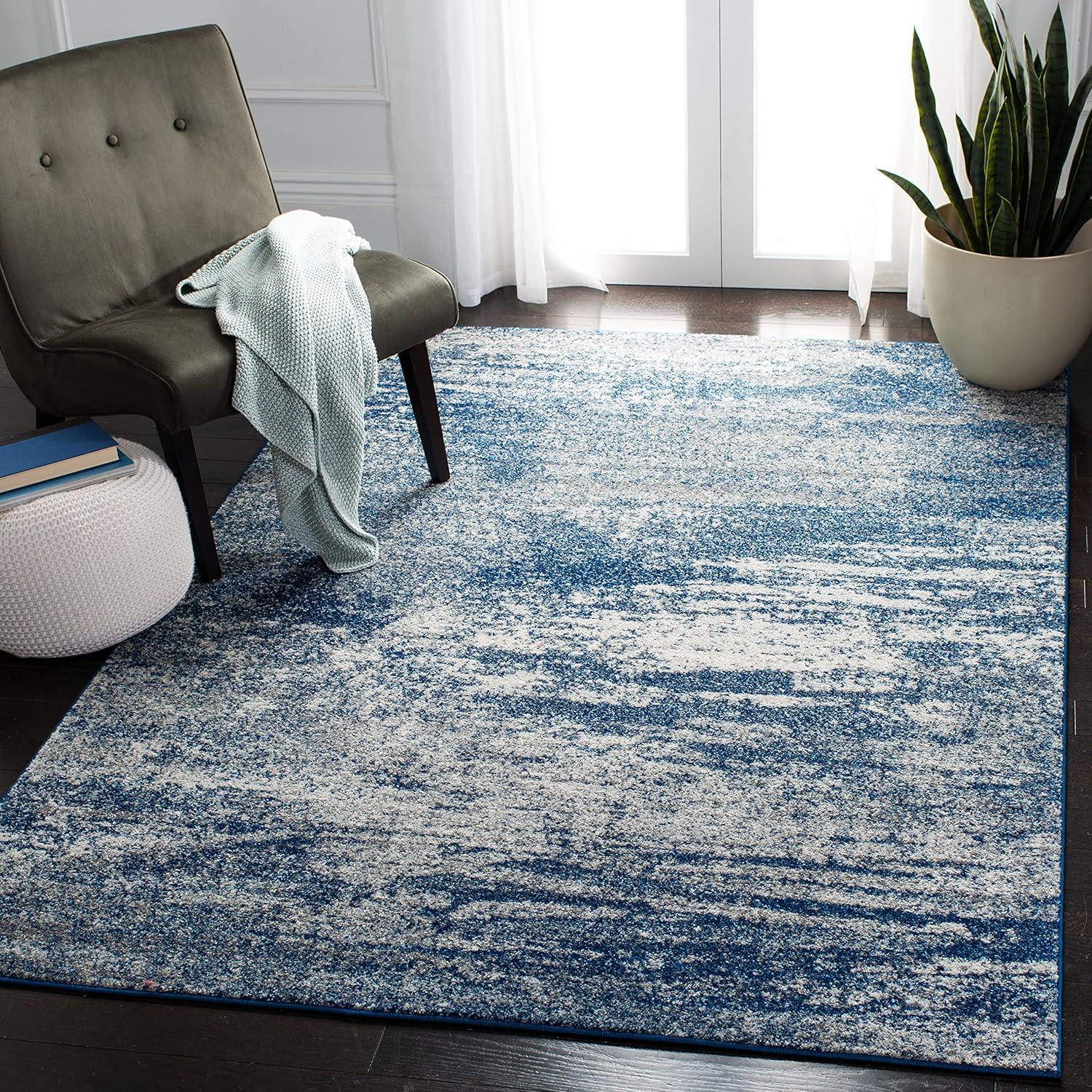 Evoke EVK272 Power Loomed Area Rug Navy / Ivory 6'-7" X 9' - Safavieh.