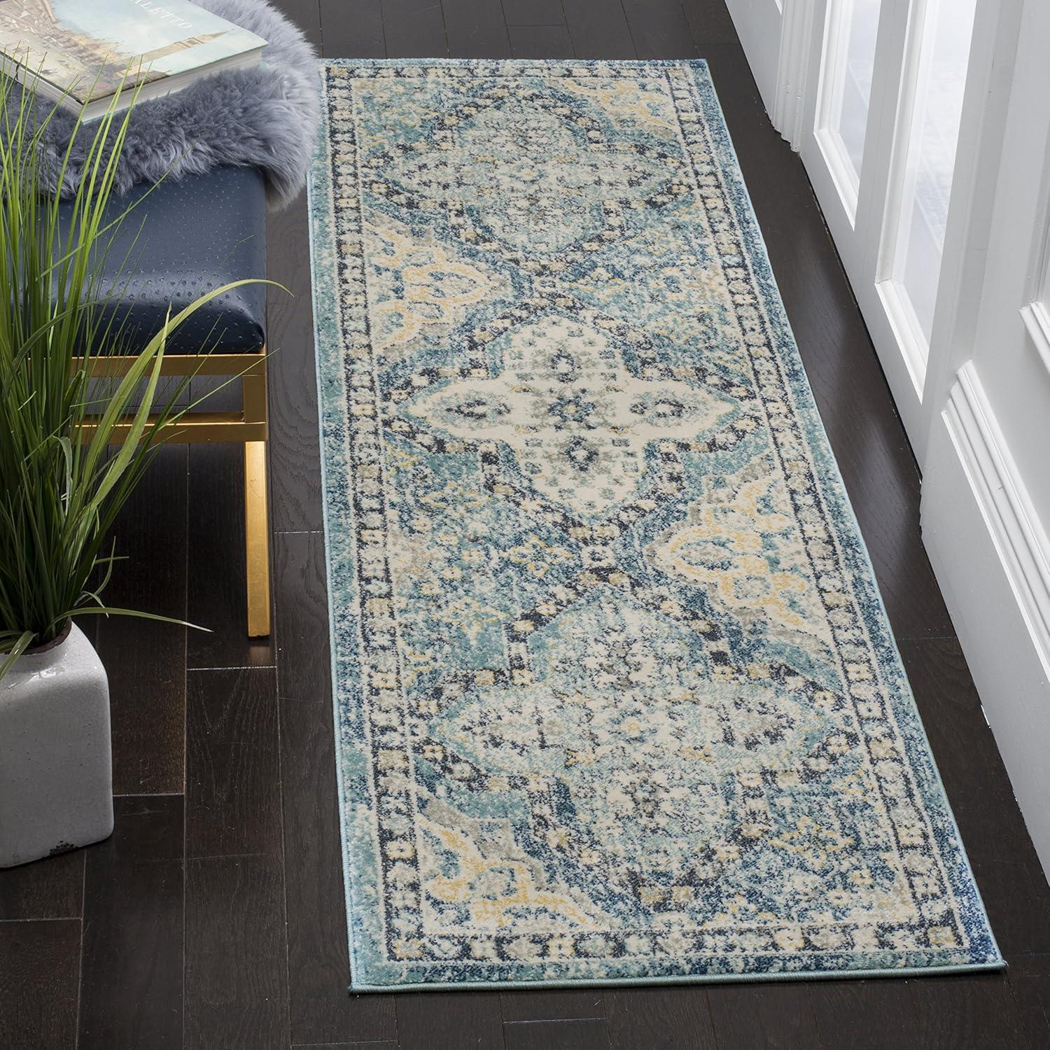 Evoke EVK274 Power Loomed Indoor Runner - Light Blue/Ivory - 2'2"x5' - Safavieh