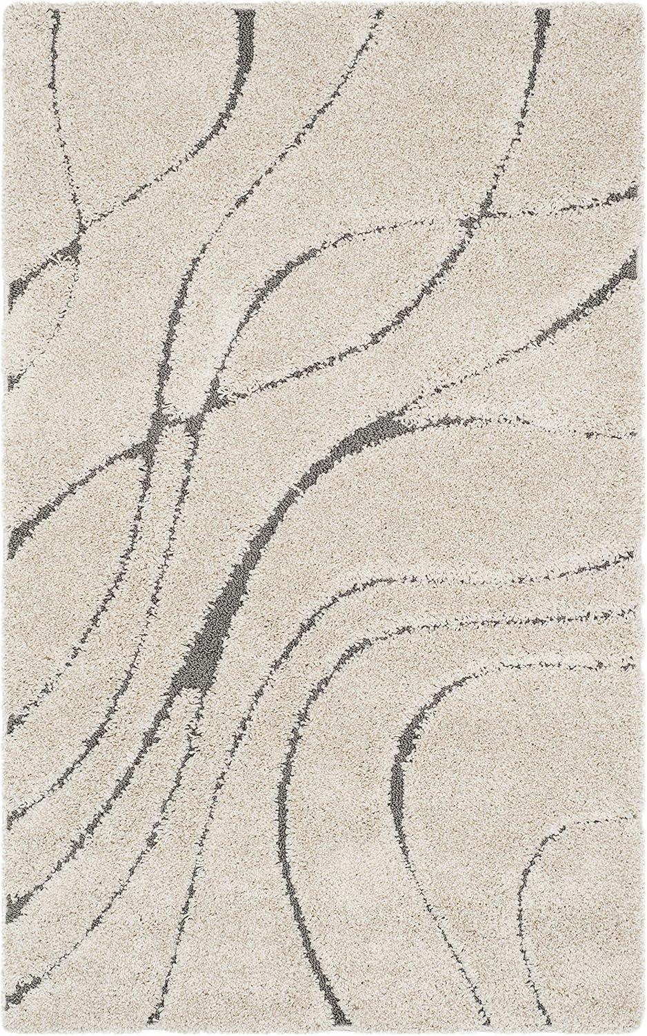 Florida Shag SG471 Power Loomed Indoor Accent Rug - Cream/Grey - 3'3"x5'3" - Safavieh