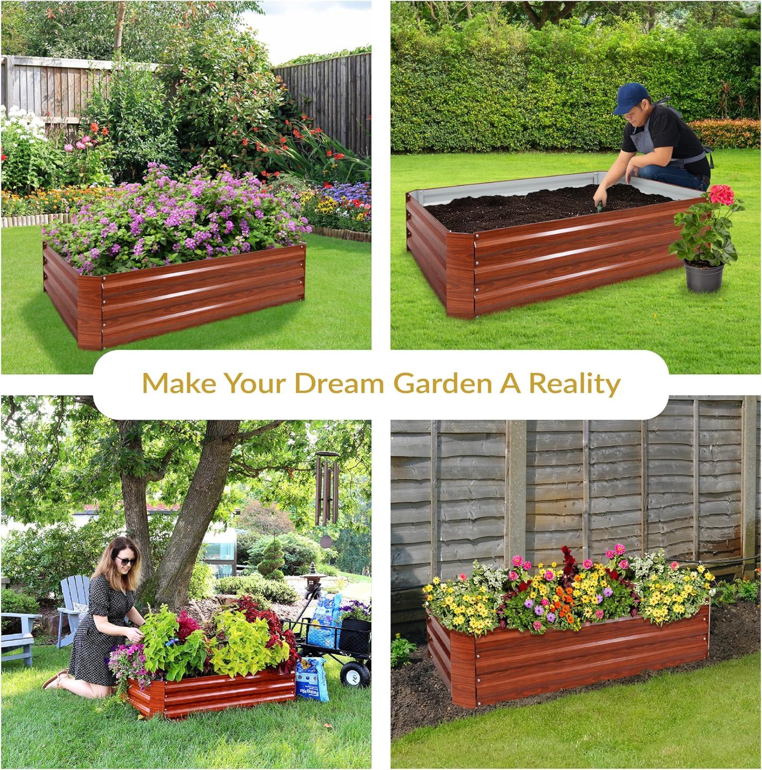 Sunnydaze Hot Dip Galvanized Steel Rectangle Raised Garden Bed for Plants, Vegetables, and Flowers - 48" L x 11.75" H - Woodgrain
