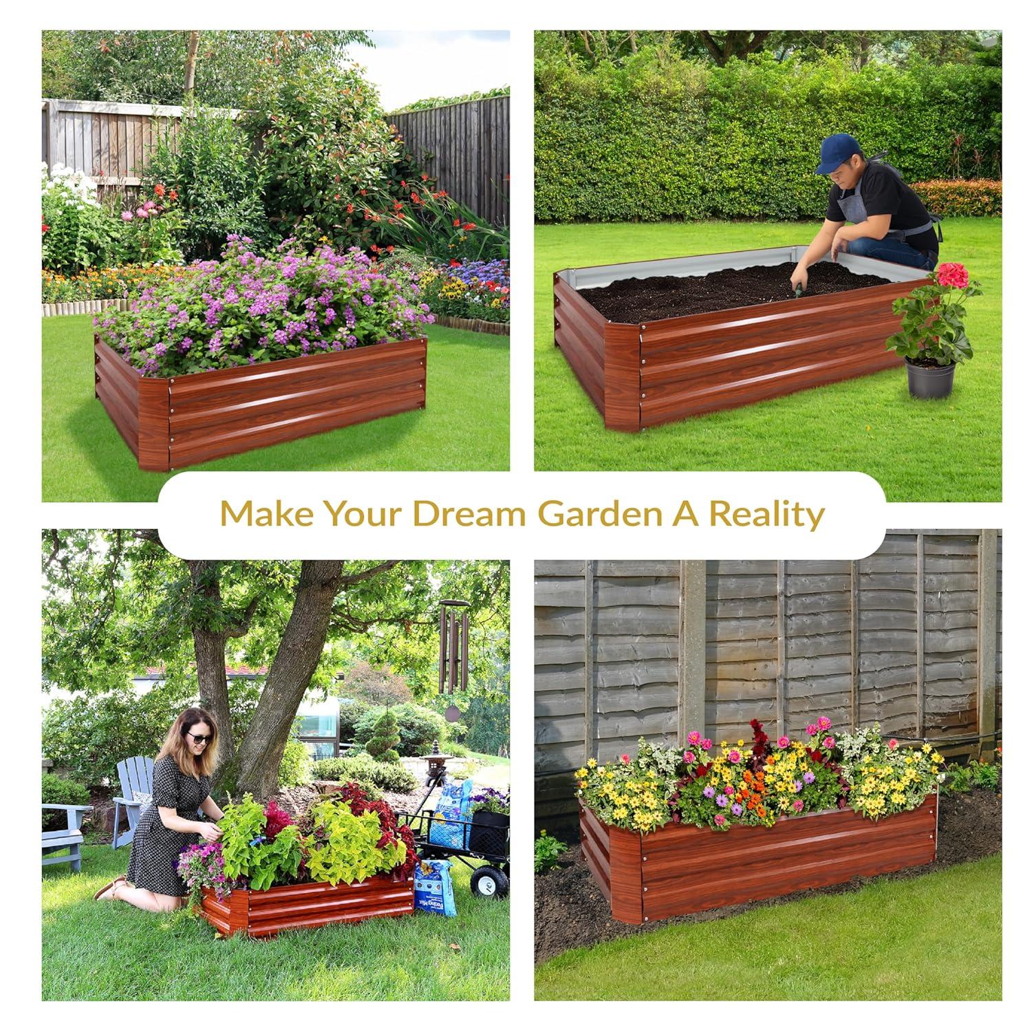 Sunnydaze Hot Dip Galvanized Steel Rectangle Raised Garden Bed for Plants, Vegetables, and Flowers - 48" L x 11.75" H - Woodgrain