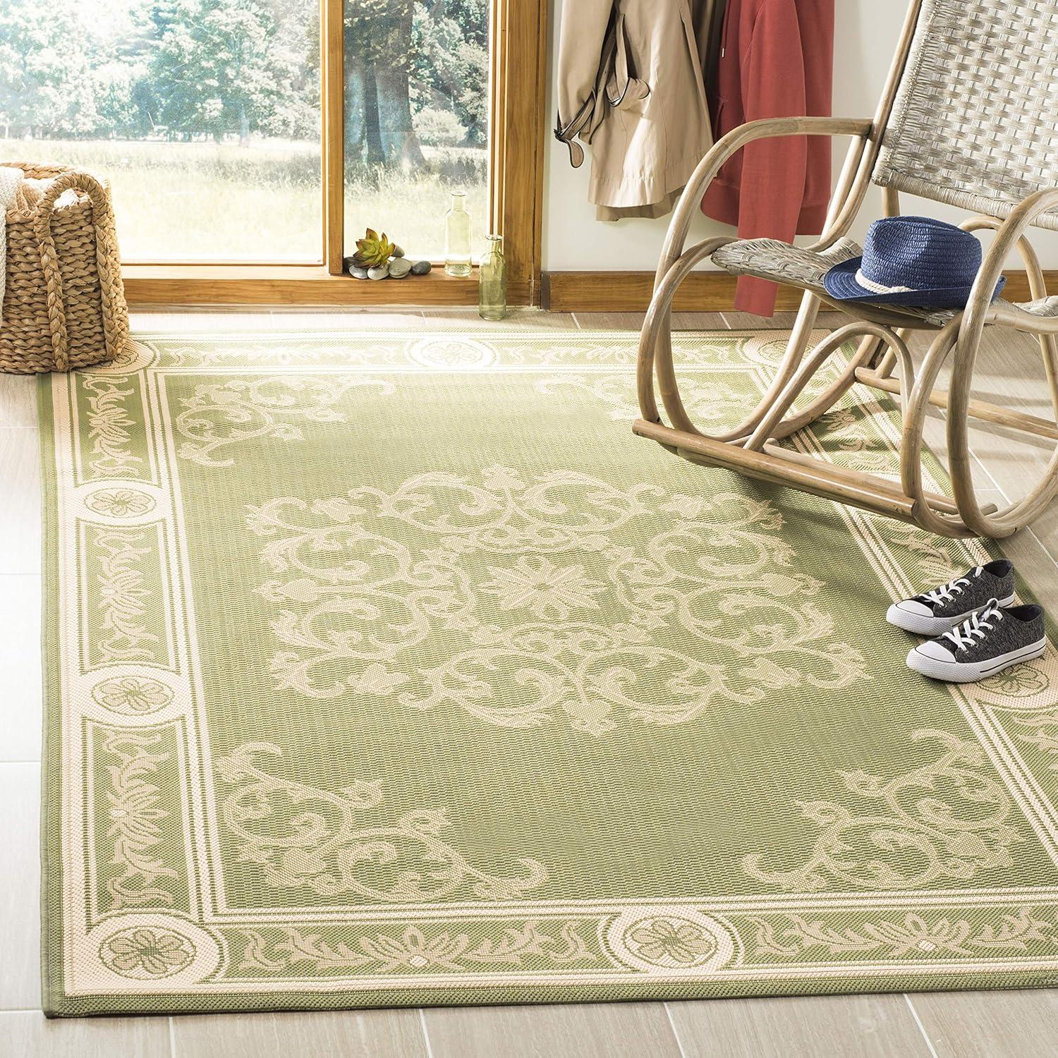 Olive and Natural Baroque Print Indoor/Outdoor Area Rug