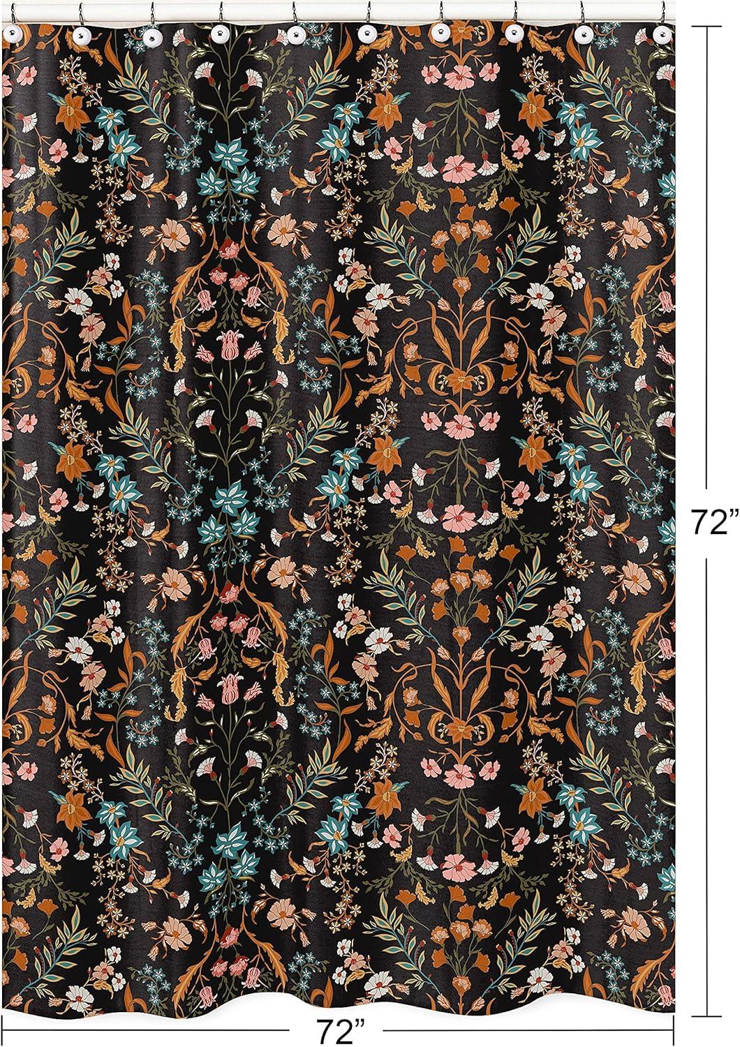 Sweet Jojo Designs Shower Curtain 72in.x72in. Boho Floral Wildflower Black and Orange