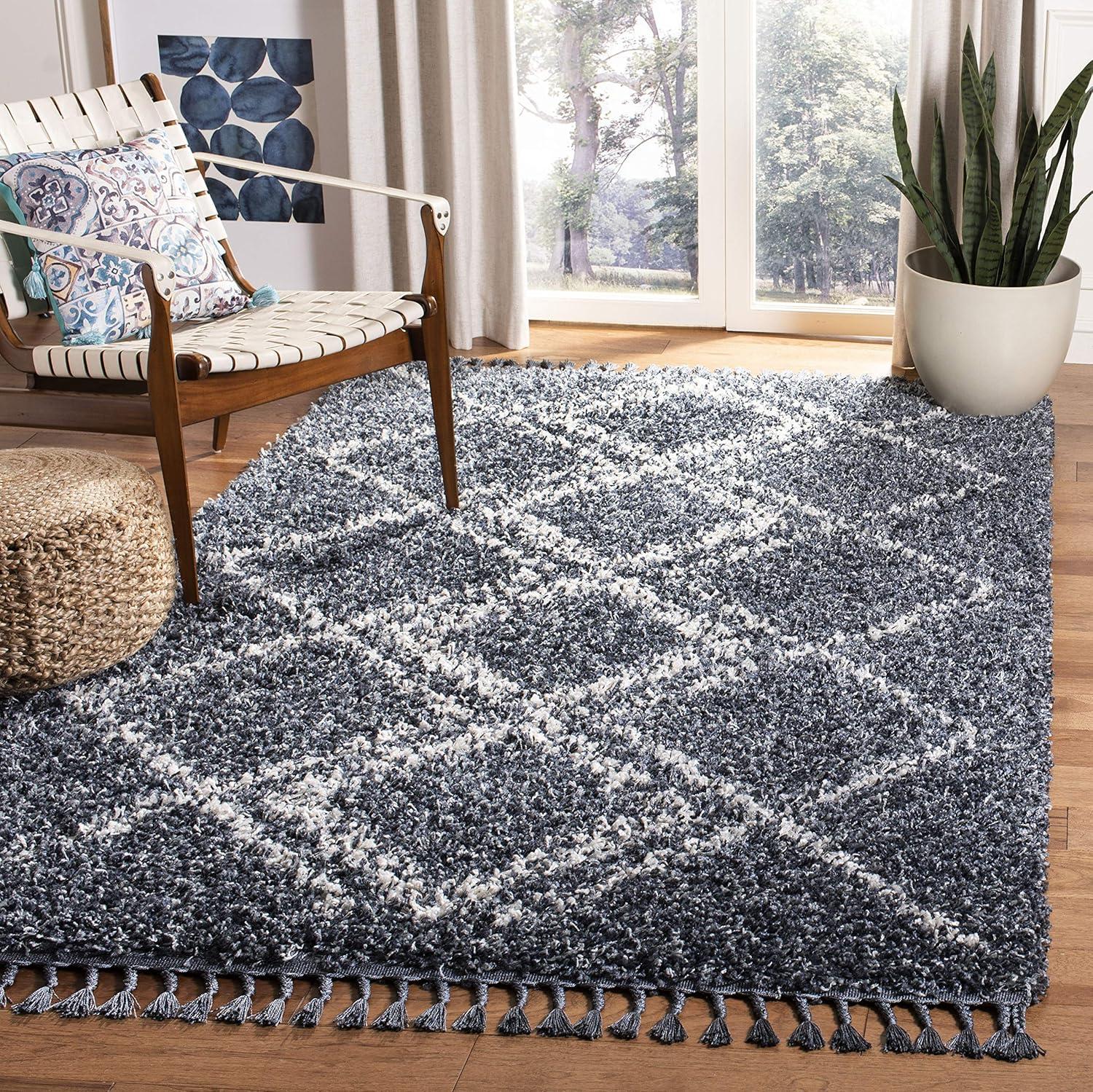 Pro Lux Shag PLX432 Power Loomed Area Rug - Blue/Creme - 5'x8' - Safavieh.