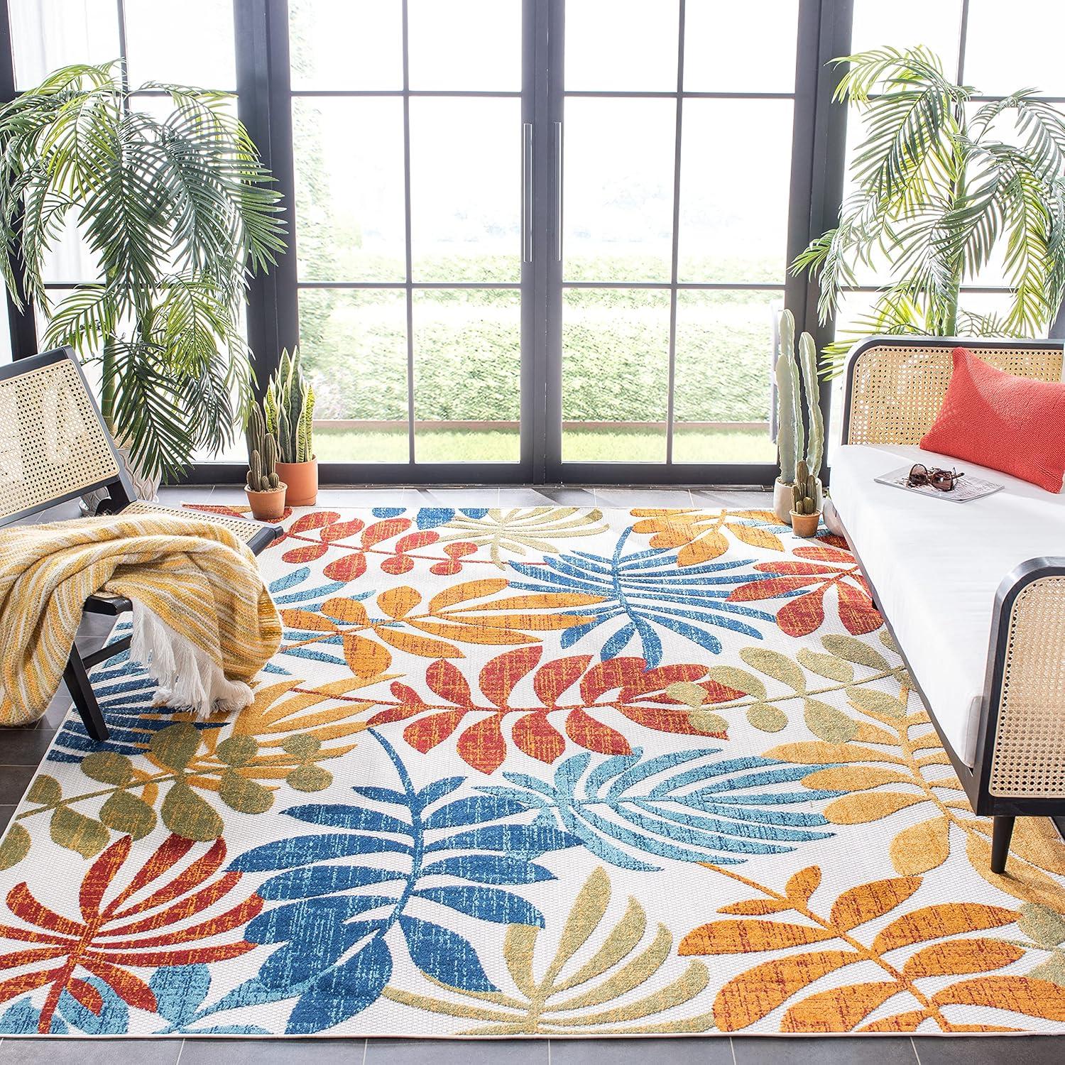 Cabana CBN814 Power Loomed Indoor and Outdoor Area Rug - Creme/Red - 8'x8' - Safavieh.