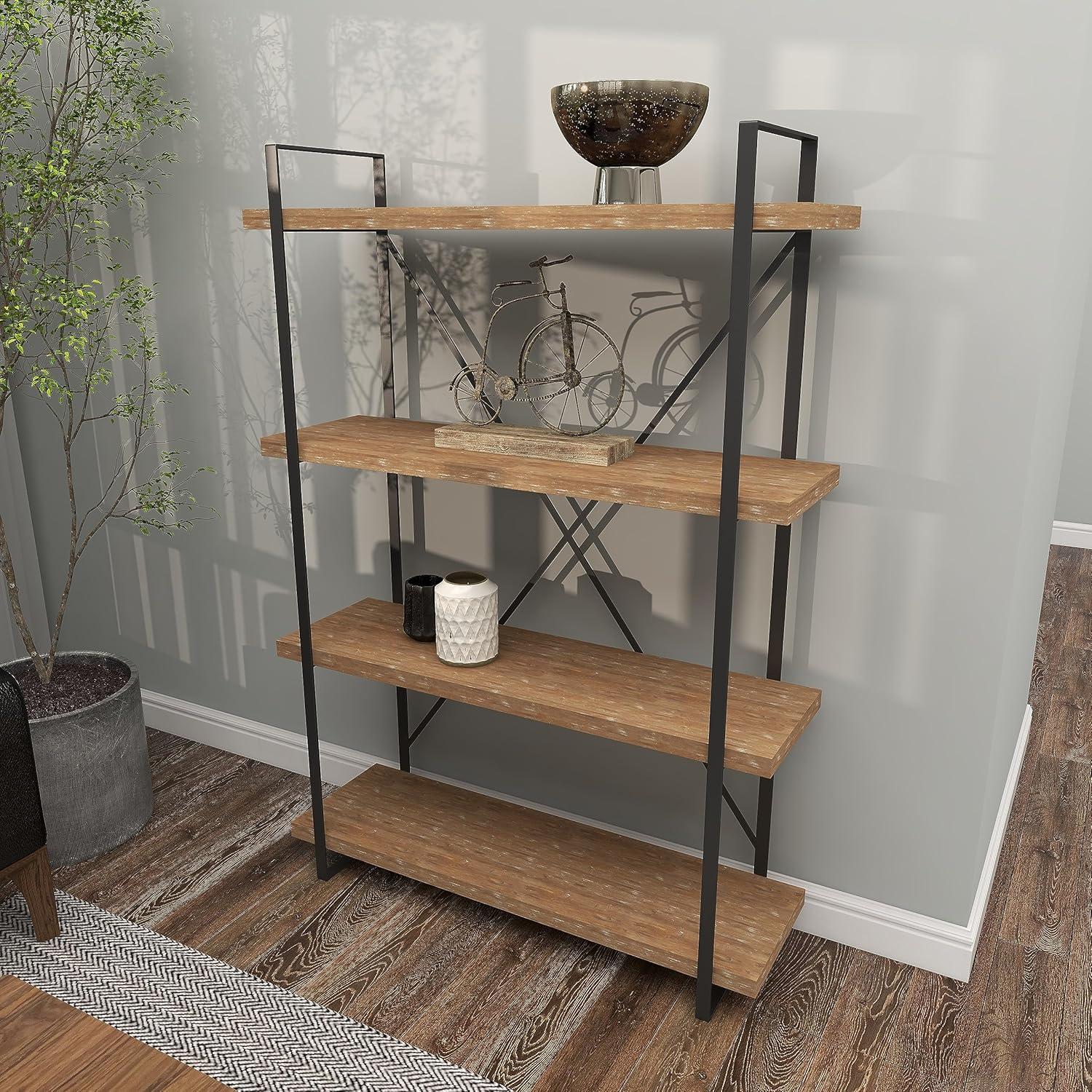 Rustic Industrial 67" Tall Brown Fir Wood 4-Tier Shelving Unit