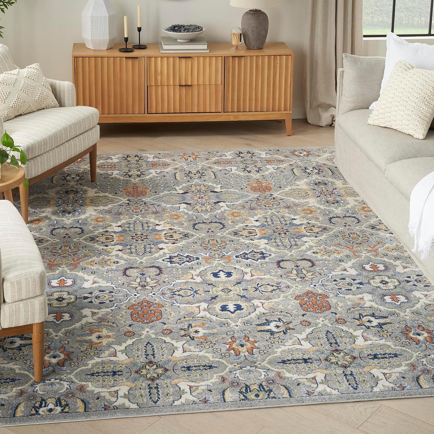 Gray Floral Synthetic 6' x 9' Rectangular Area Rug