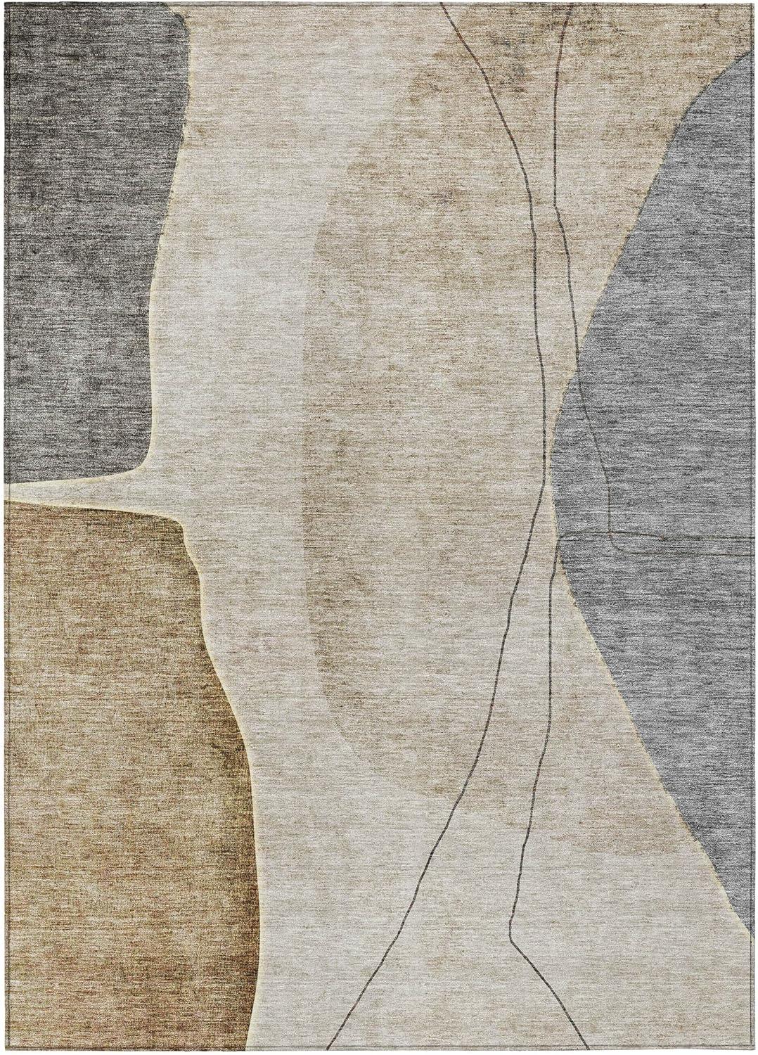 Taupe and Gray Synthetic Flat Woven 8' x 10' Area Rug