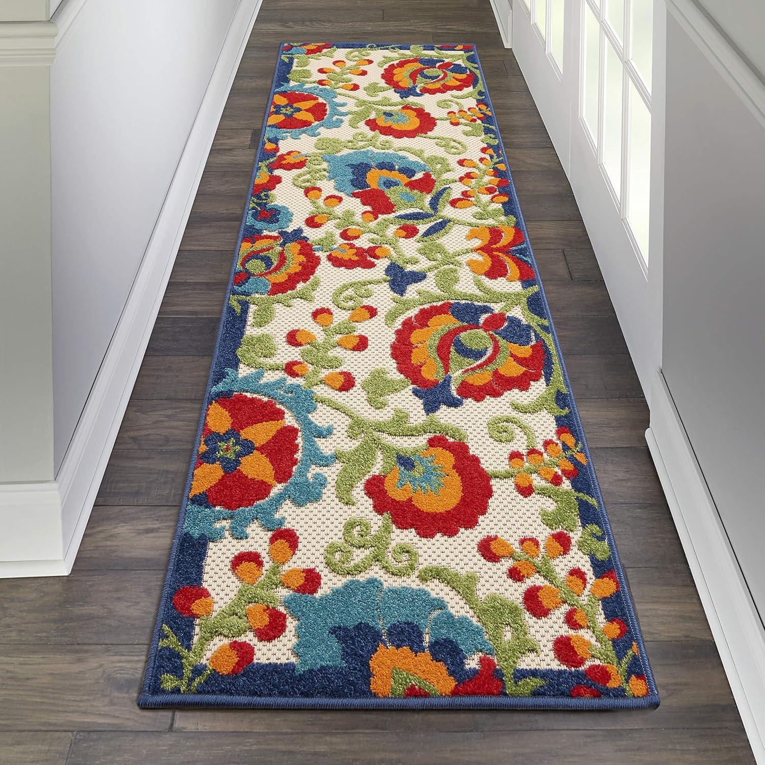 Nourison Aloha Floral Textured Flatweave High-Low Indoor Outdoor Runner Rug Multicolor 2' x 6'