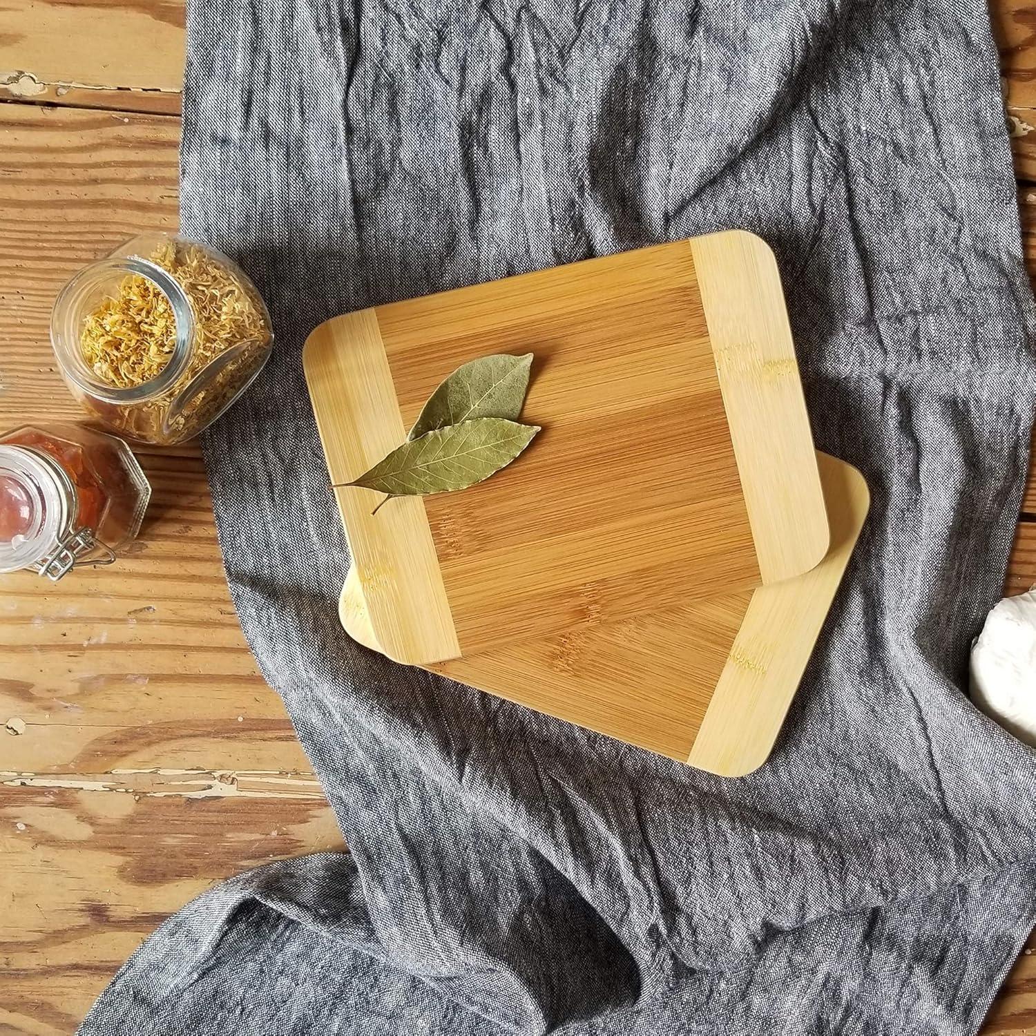 Lipper International 949 Bamboo Wood Two-Tone Kitchen Cutting and Serving Board, Small, 8" x 6" x 5/16", Set of 2