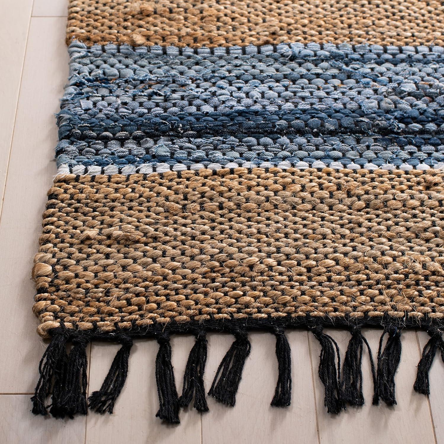 Vintage Leather W/ Fringes VTL602 Hand Woven Indoor Area Rug - Blue/Natural - 8'x10' - Safavieh