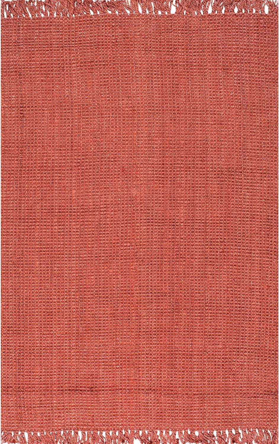 Nuloom 6x9 Daniela Jute Tassel Hand Woven Indoor Area Rug, Brick, Solid Chunky Farmhouse Design, Natural Fiber BedroomLiving Room