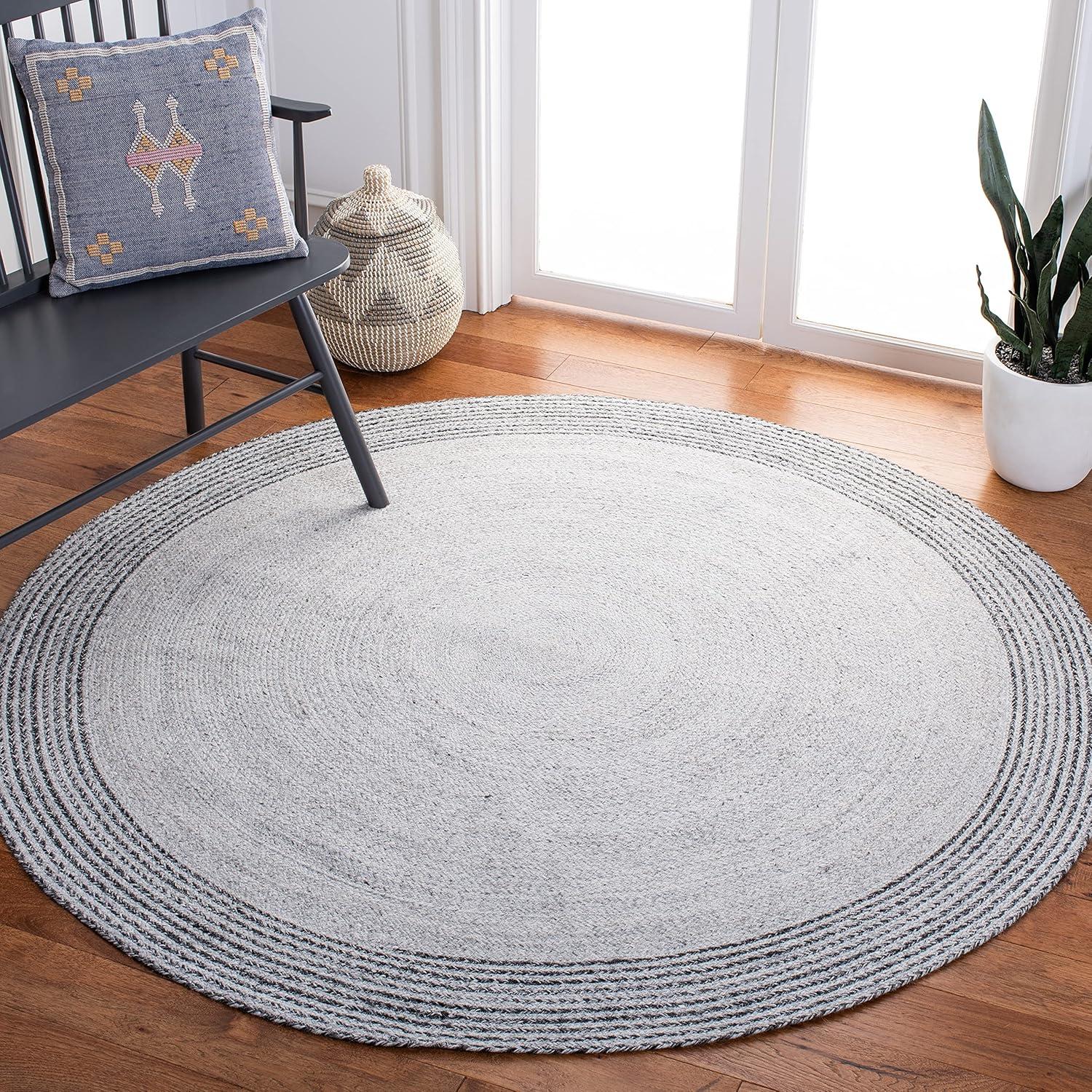 Handmade Round Gray Synthetic Area Rug, 7' Diameter