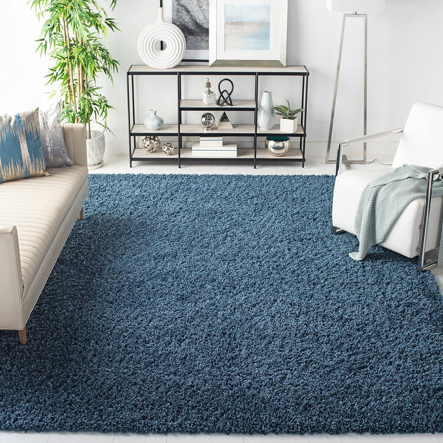 August Shag AUG200 Power Loomed Indoor Area Rug - Navy - 4'x4' - Safavieh