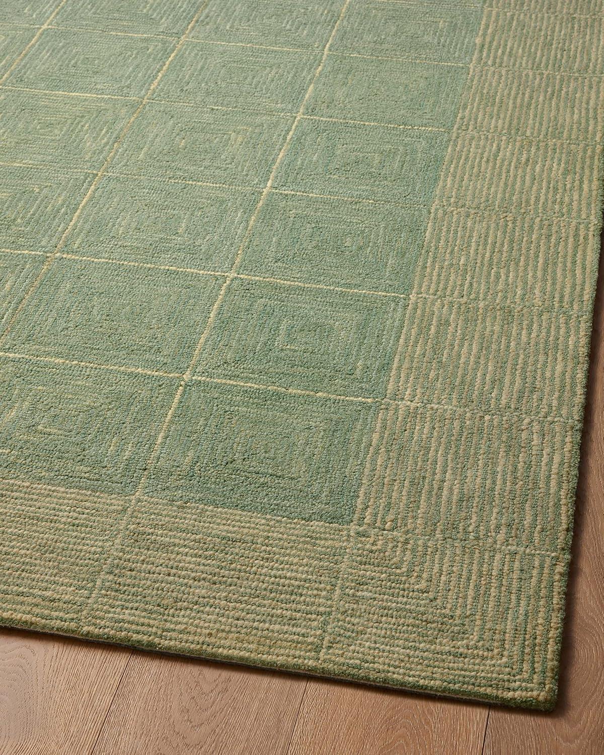 Handmade Tufted Green Diamond Wool Area Rug 7'9" x 9'9"