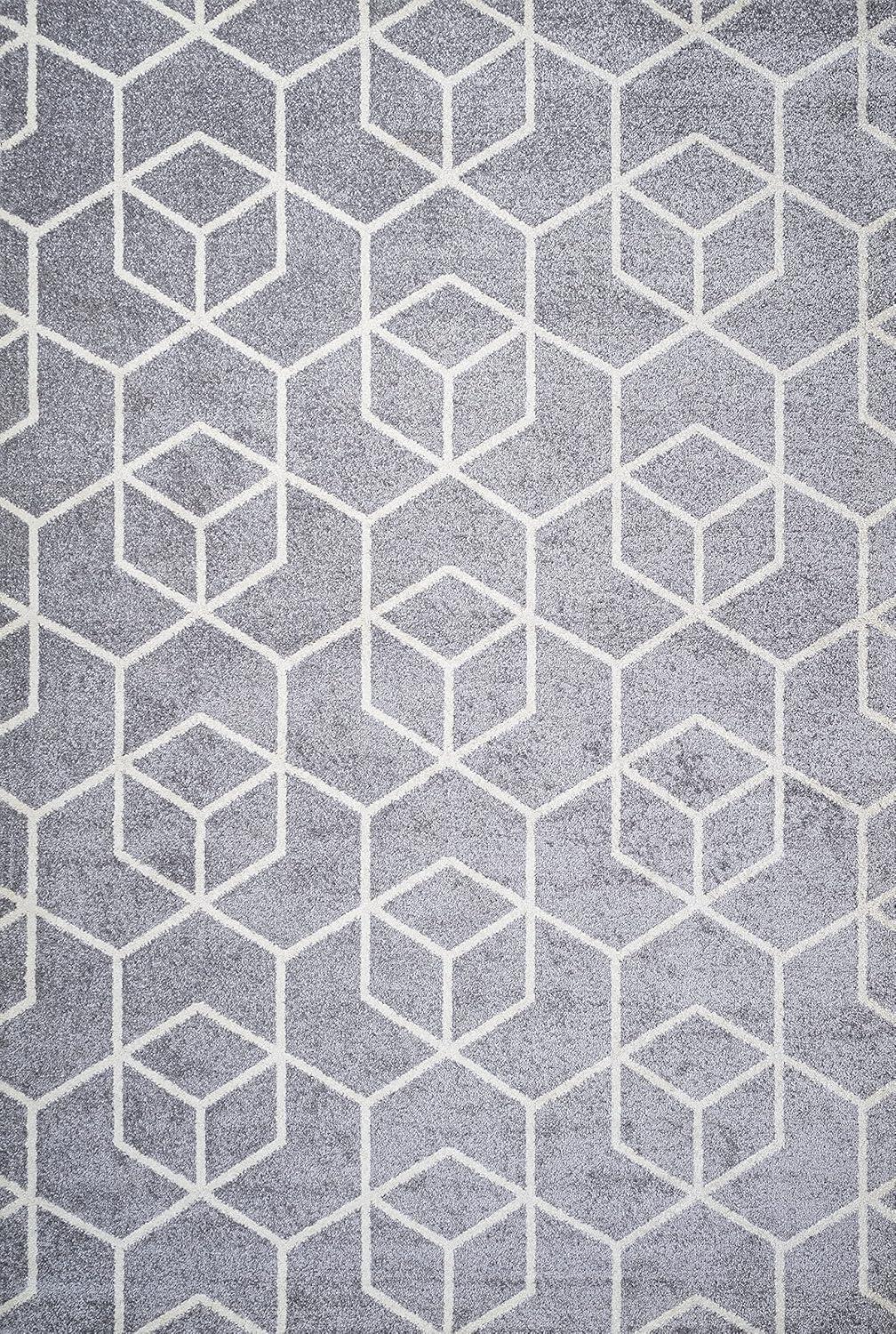 3'x5' Tumbling Blocks Modern Geometric Area Rug, Light Gray/White - JONATHAN Y