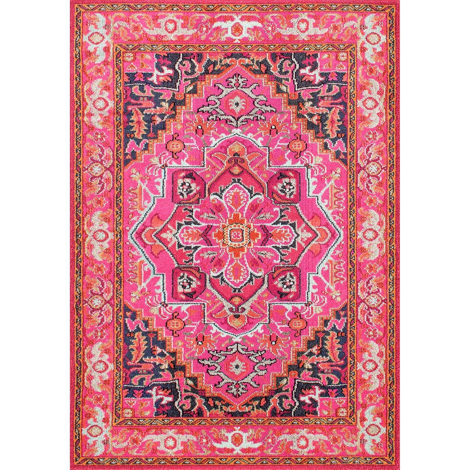 4'x6' Vintage Mackenzie Area Rug Pink - nuLOOM: Medallion Pattern, Low Pile, Indoor, Machine Made, Jute Backing