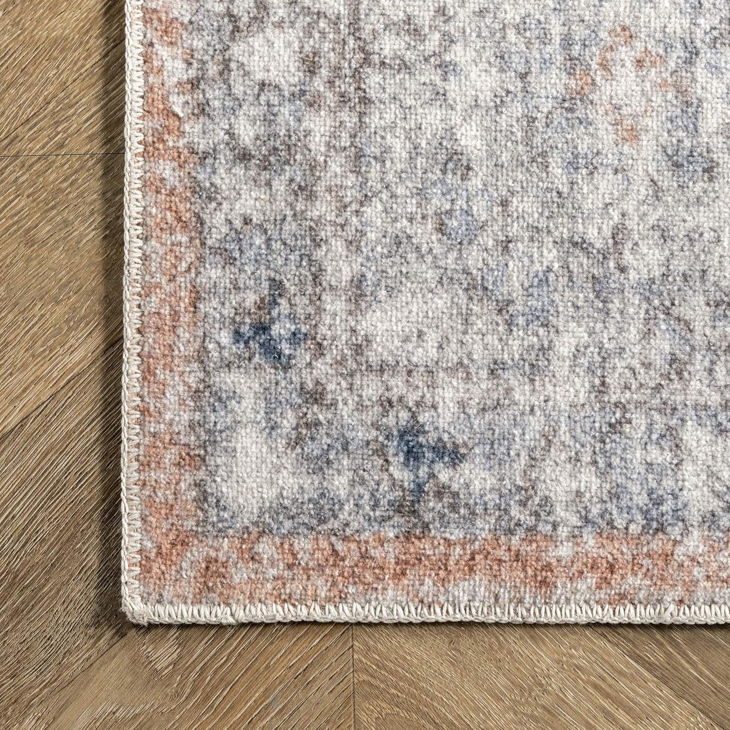 Nuloom 6 Square Machine Washable Rain Haven Vintage Medallion Indoor Area Rug, Peach Non-Slip Backing, Stain Resistant,  BedroomLiving Room, Kitchen