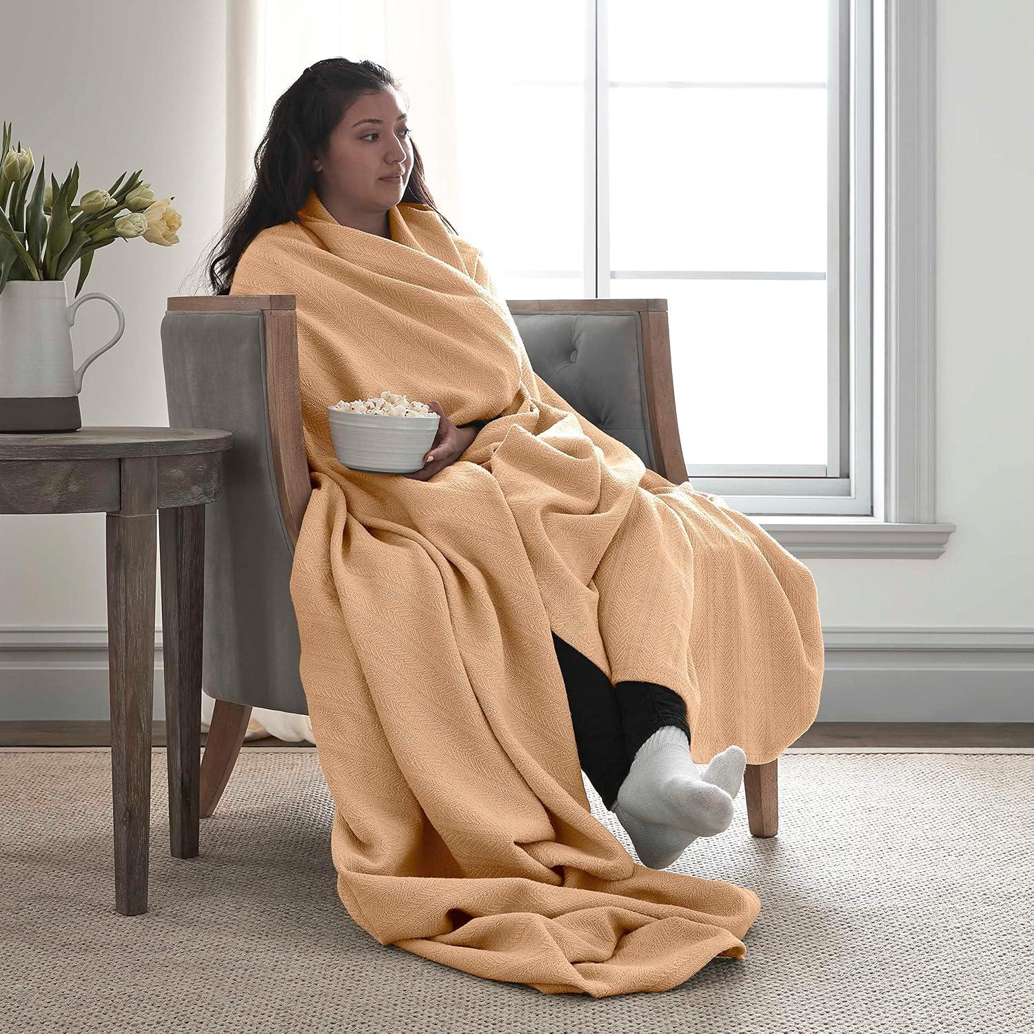 Woven Tan Cotton Twin Blanket