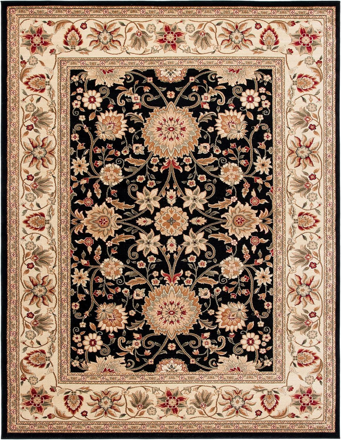 SAFAVIEH Lyndhurst Victoria Traditional Floral Area Rug, Black/Ivory, 8' x 11'