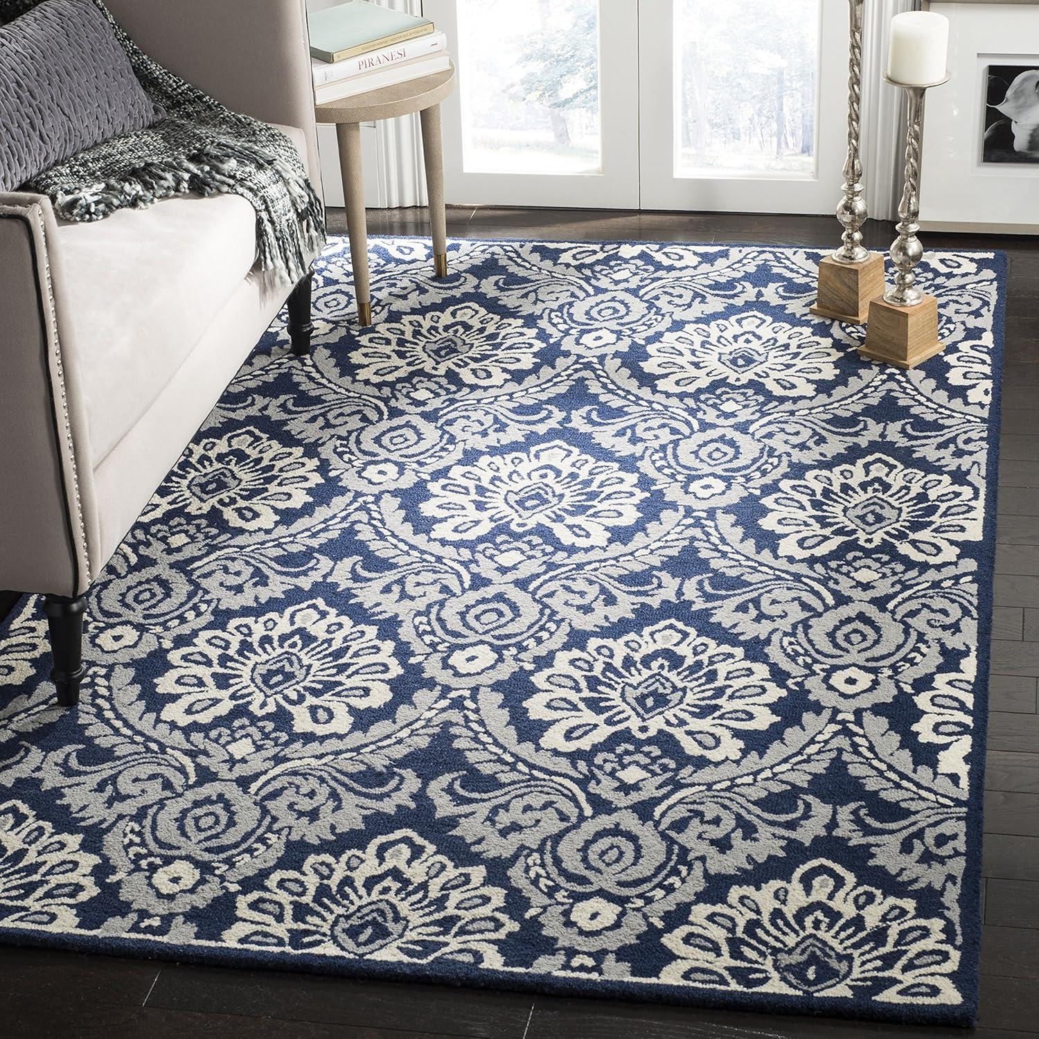 Blossom BLM106 Hand Tufted Indoor Area Rug - Navy/Ivory - 5'x8' - Safavieh