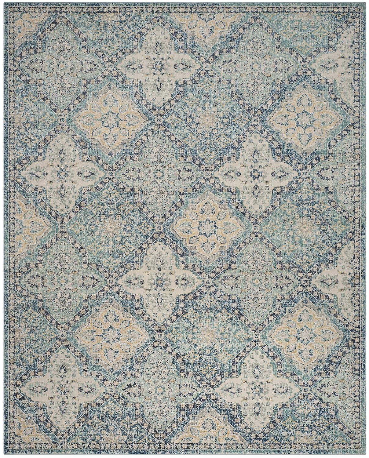 SAFAVIEH Evoke Isla Traditional Damask Area Rug, Light Blue/Ivory, 6'7" x 9'