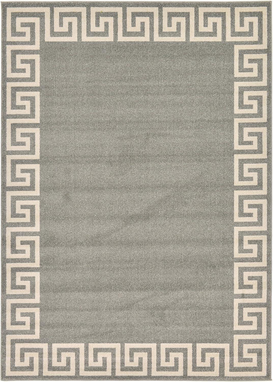 Gray Geometric Border Design 5' x 7' Area Rug